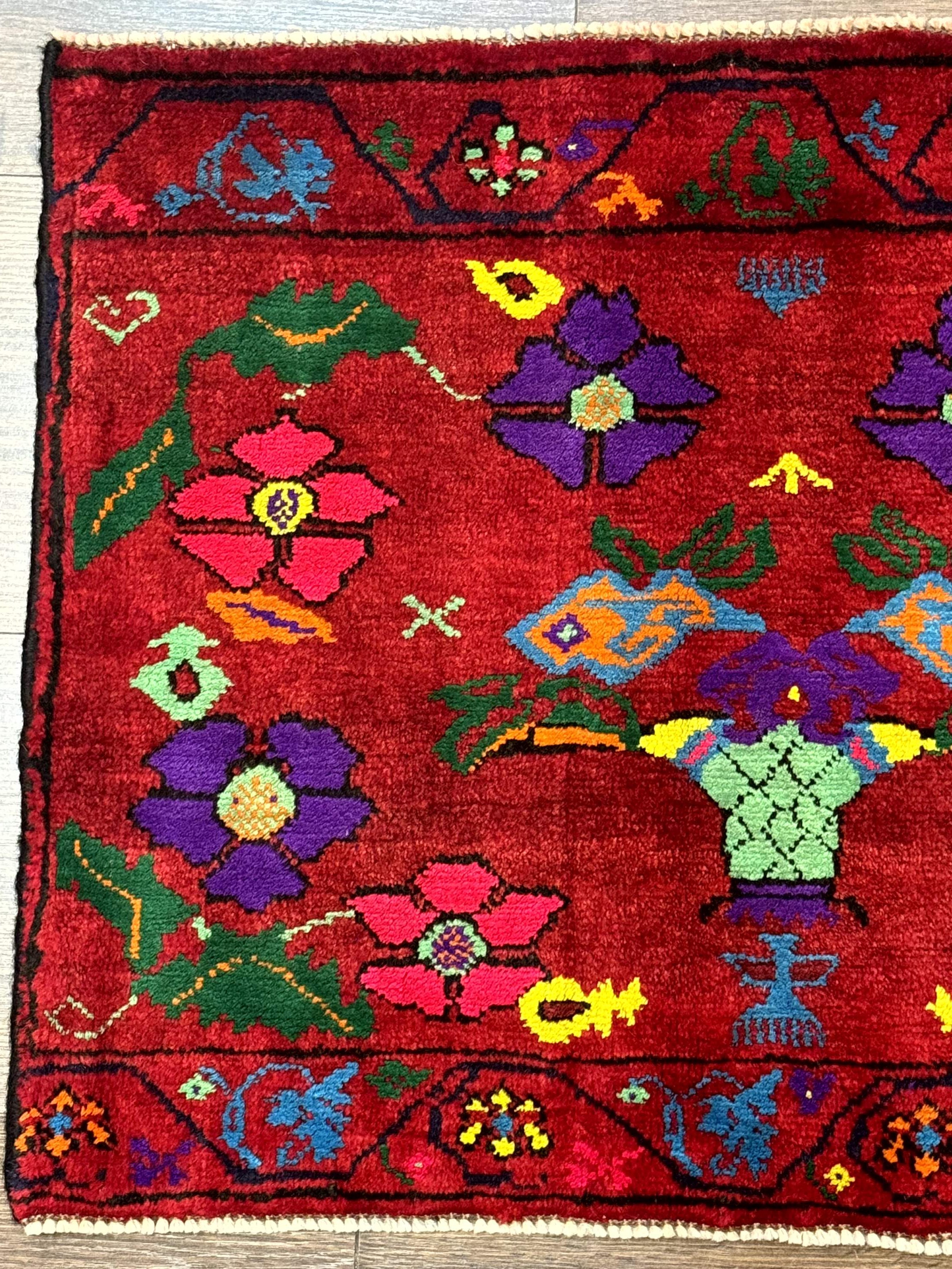 Small Persian Baluch Tribal Rug, Red, Floral, Tribal - Jewel Rugs