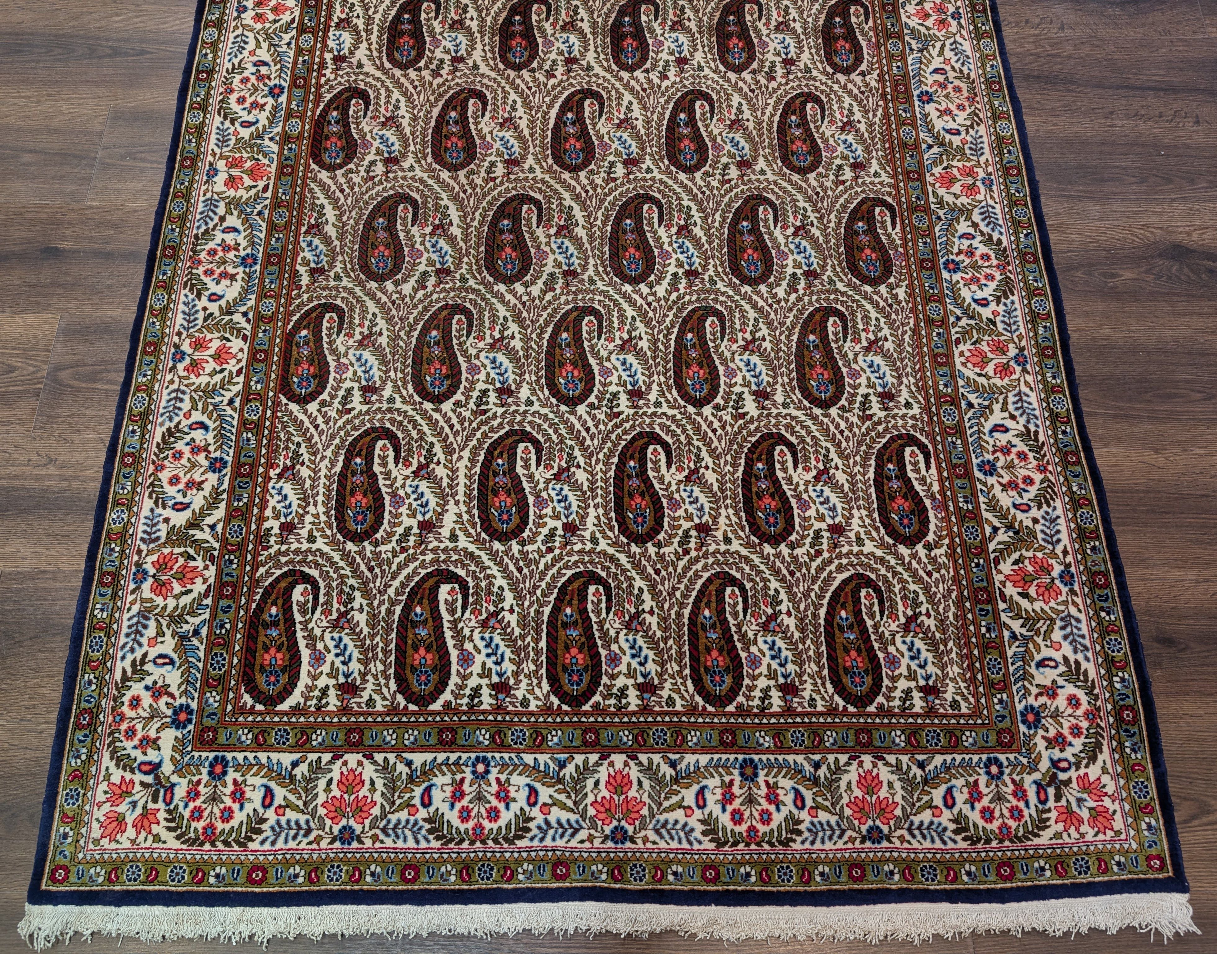 Persian Qum Rug 5x7, Paisley Boteh Design, Hand Knotted Fine 210 KPSI - Jewel Rugs