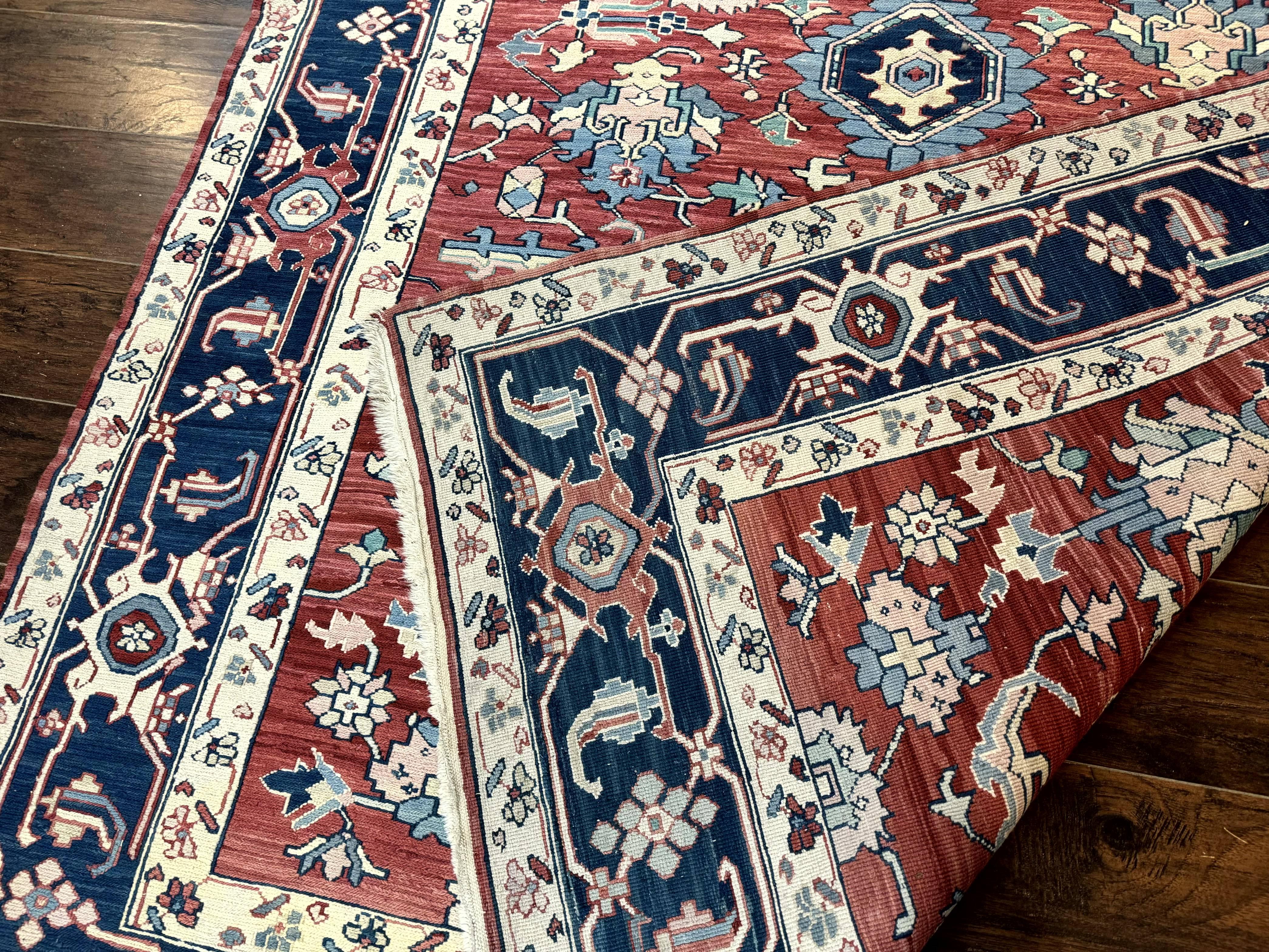 Turkish Flatweave Rug 6x9, Heriz Design, Red and Blue - Jewel Rugs
