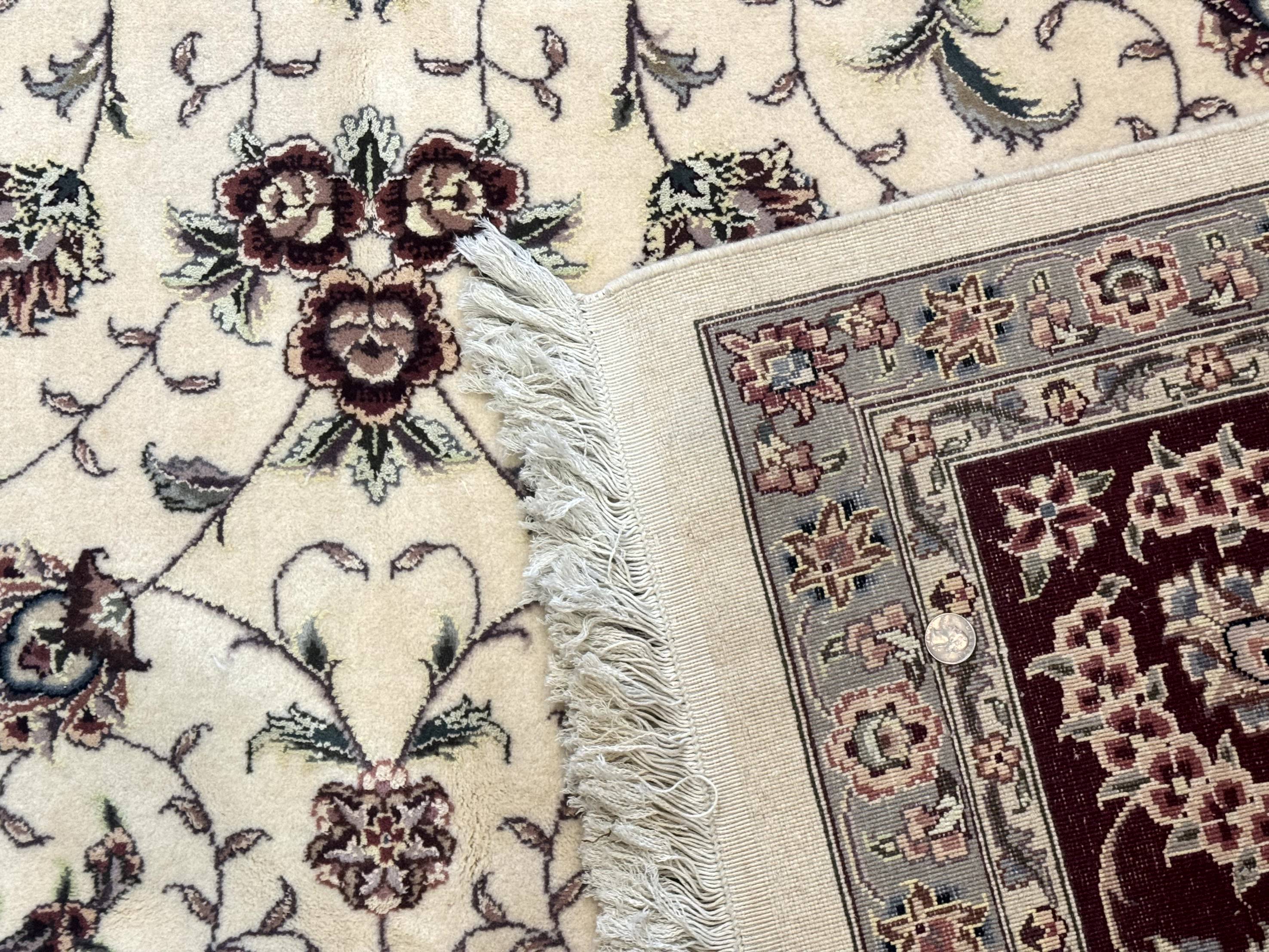 Sino Persian Rug 9x12, Floral Allover Design, 170 KPSI, Ivory and Dark Maroon - Jewel Rugs