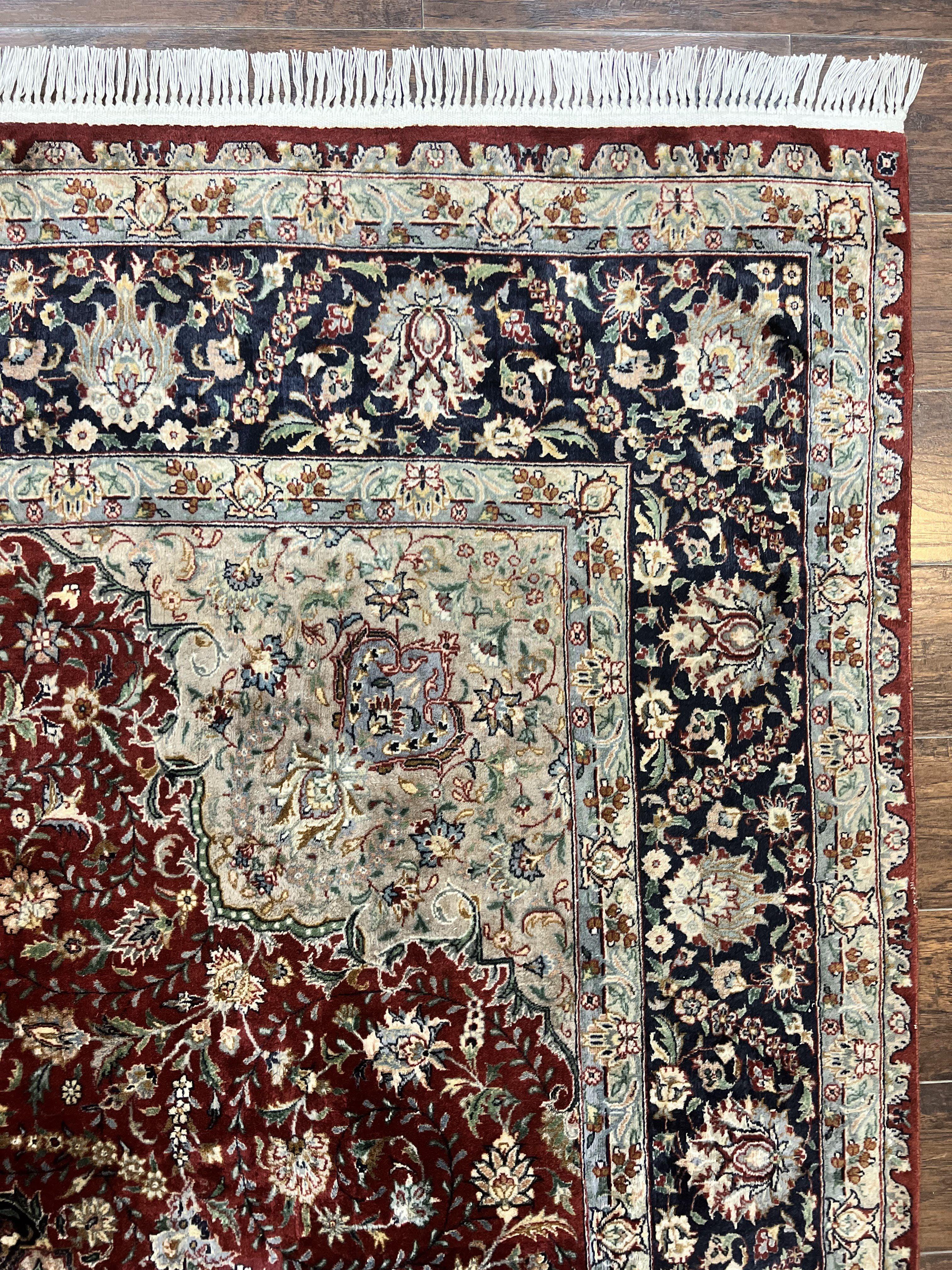 Pak Persian Rug 8x10, Wool Hand Knotted Vintage Carpet, Dark Red & Navy Blue, Dome Design Floral Medallion Rug, 8 x 10 Oriental Rug - Jewel Rugs