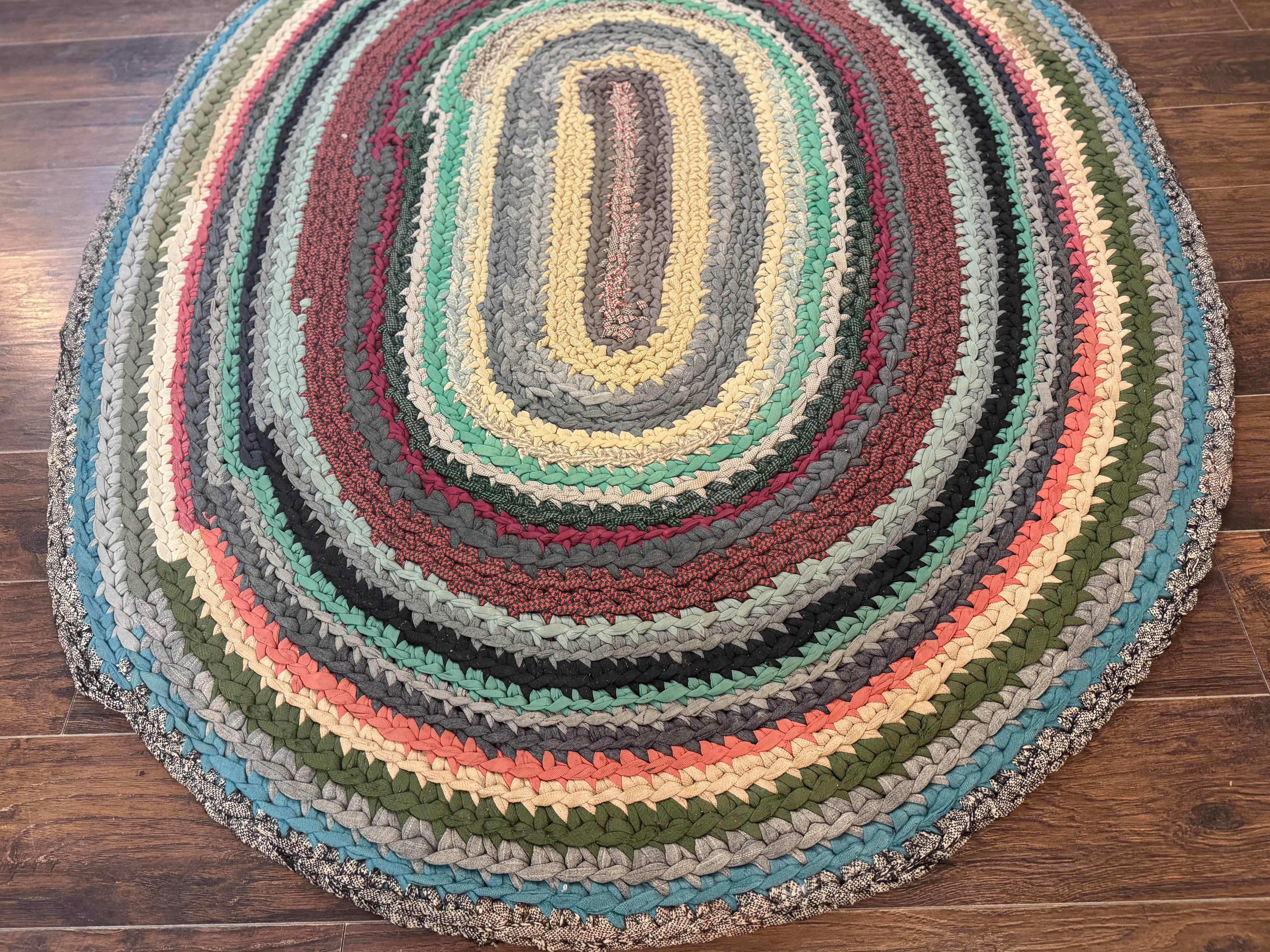 Antique American Braided Rug 5x7, Oval Multicolor Handmade Wool Braided Carpet - Jewel Rugs