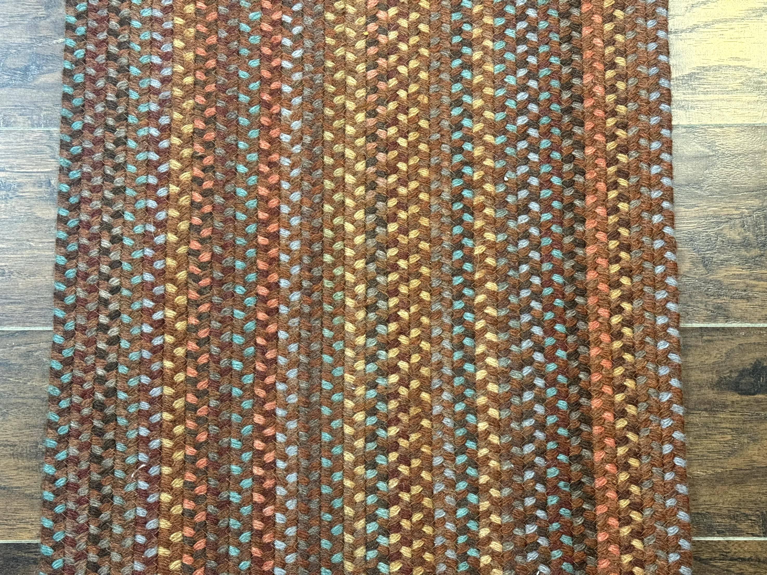 American Braided Runner Rug 2 x 9, Multicolor Vintage Hand Braided Runner 2x9 ft, Oval Braided Runner, Rare Size - Jewel Rugs