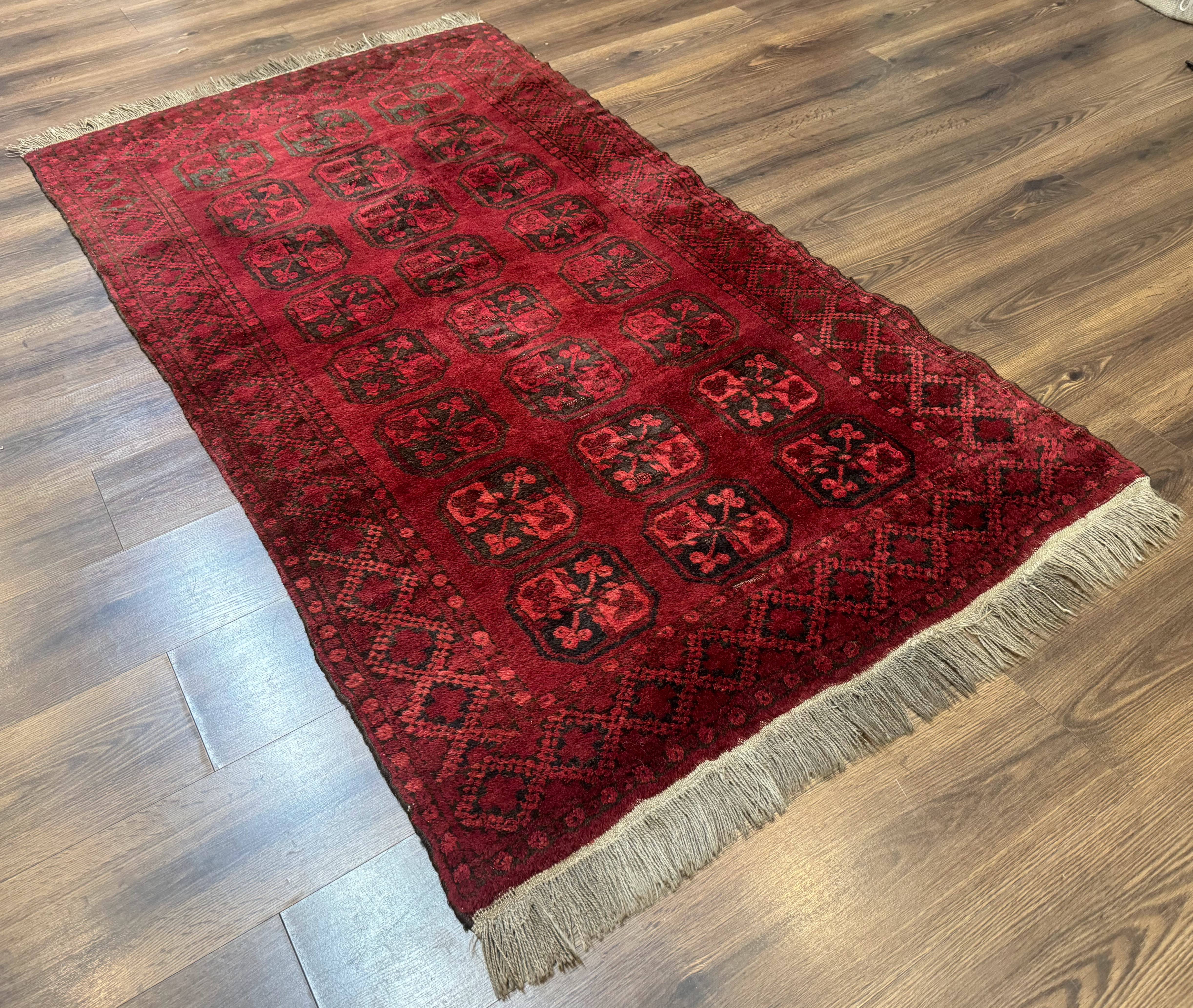 Afghan Turkoman Bokhara Bashir Rug 3x6, Red - Jewel Rugs