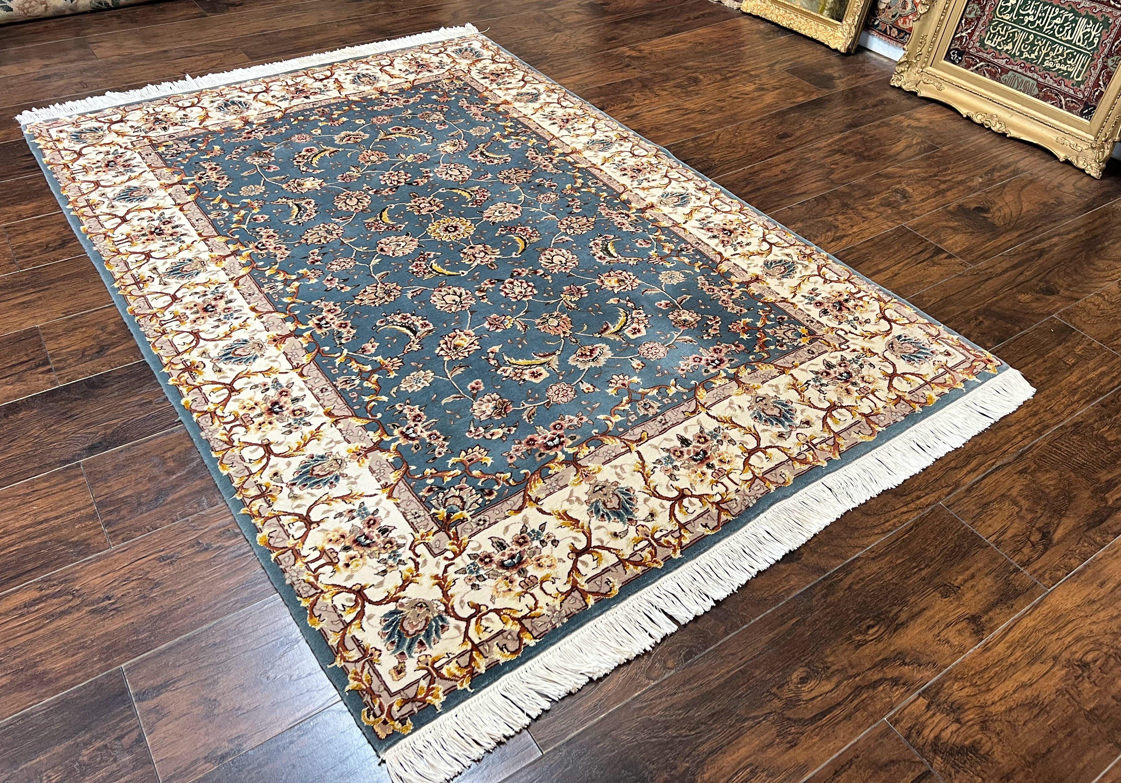 Sino Persian Rug 4x6, Very Fine Oriental Carpet, Handmade Rug 4 x 6, Floral Allover Vintage Traditional Wool & Silk Highlights, 200 KPSI - Jewel Rugs