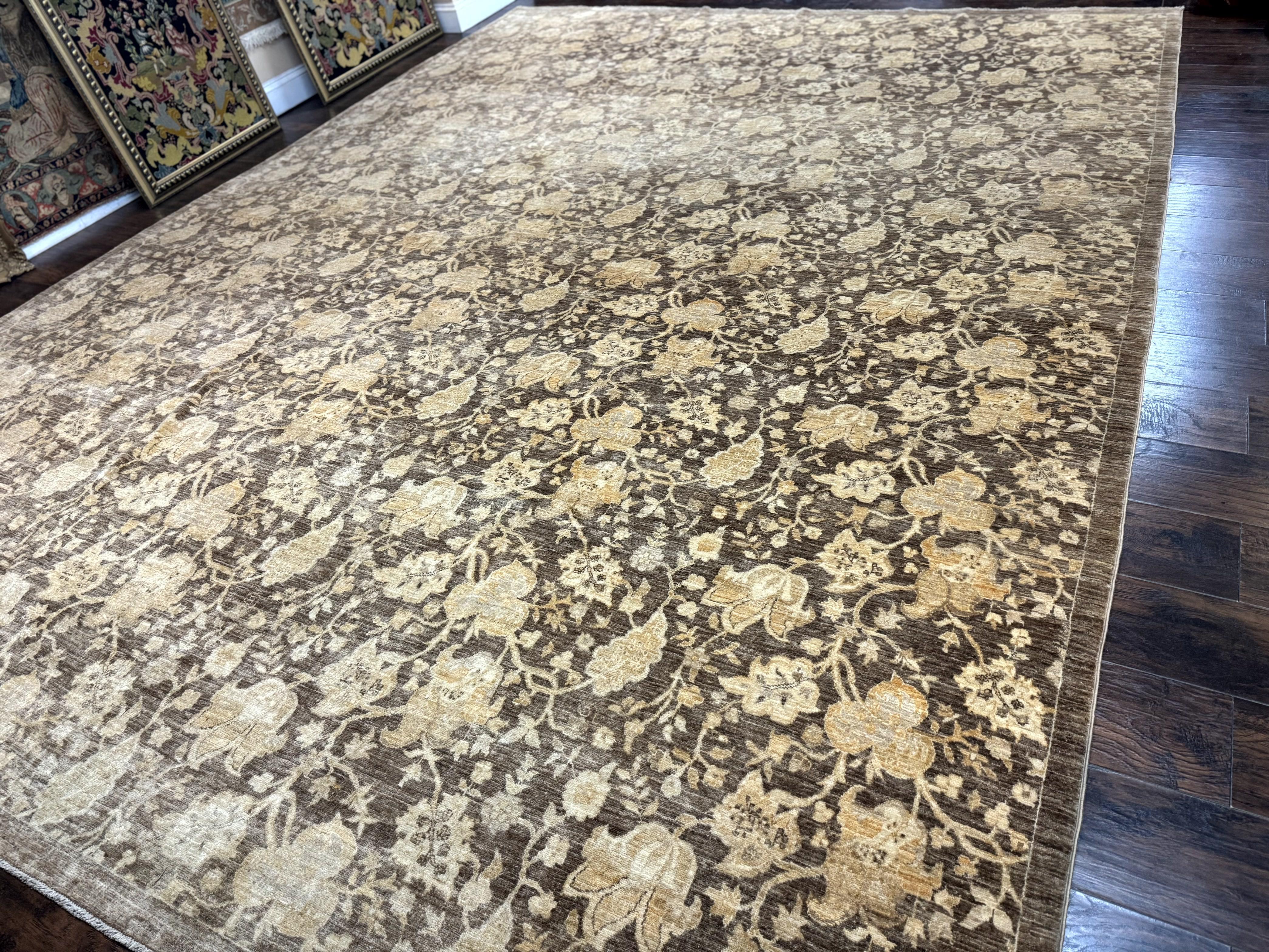 Modern Floral Rug 10x14, Large Wool Area Rug, Handmade Carpet - Jewel Rugs