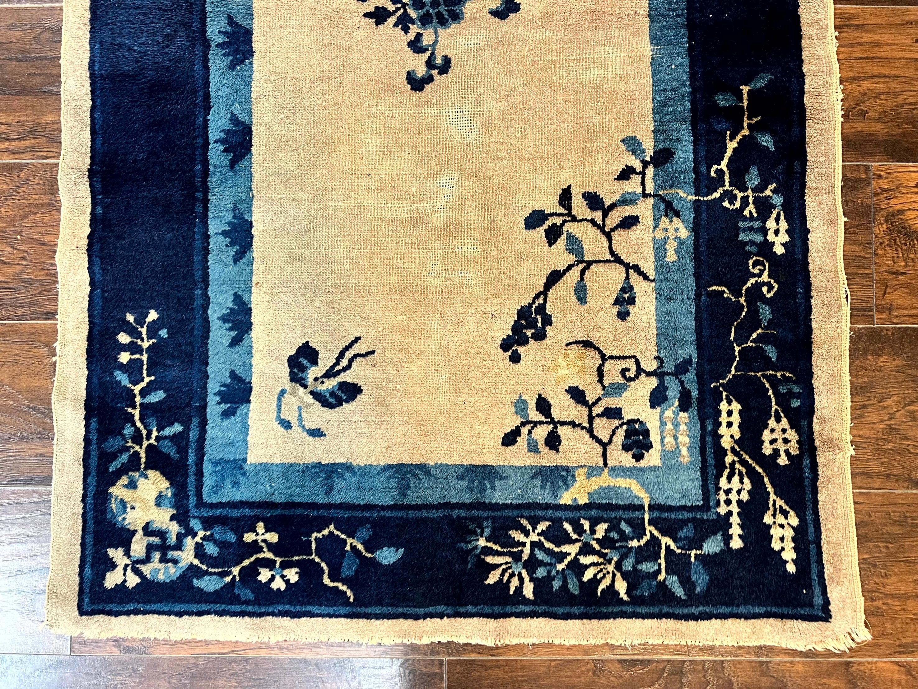 Antique Chinese Wool Rug 3x6, Floral, Handmade, Chinese Peking Rug - Jewel Rugs