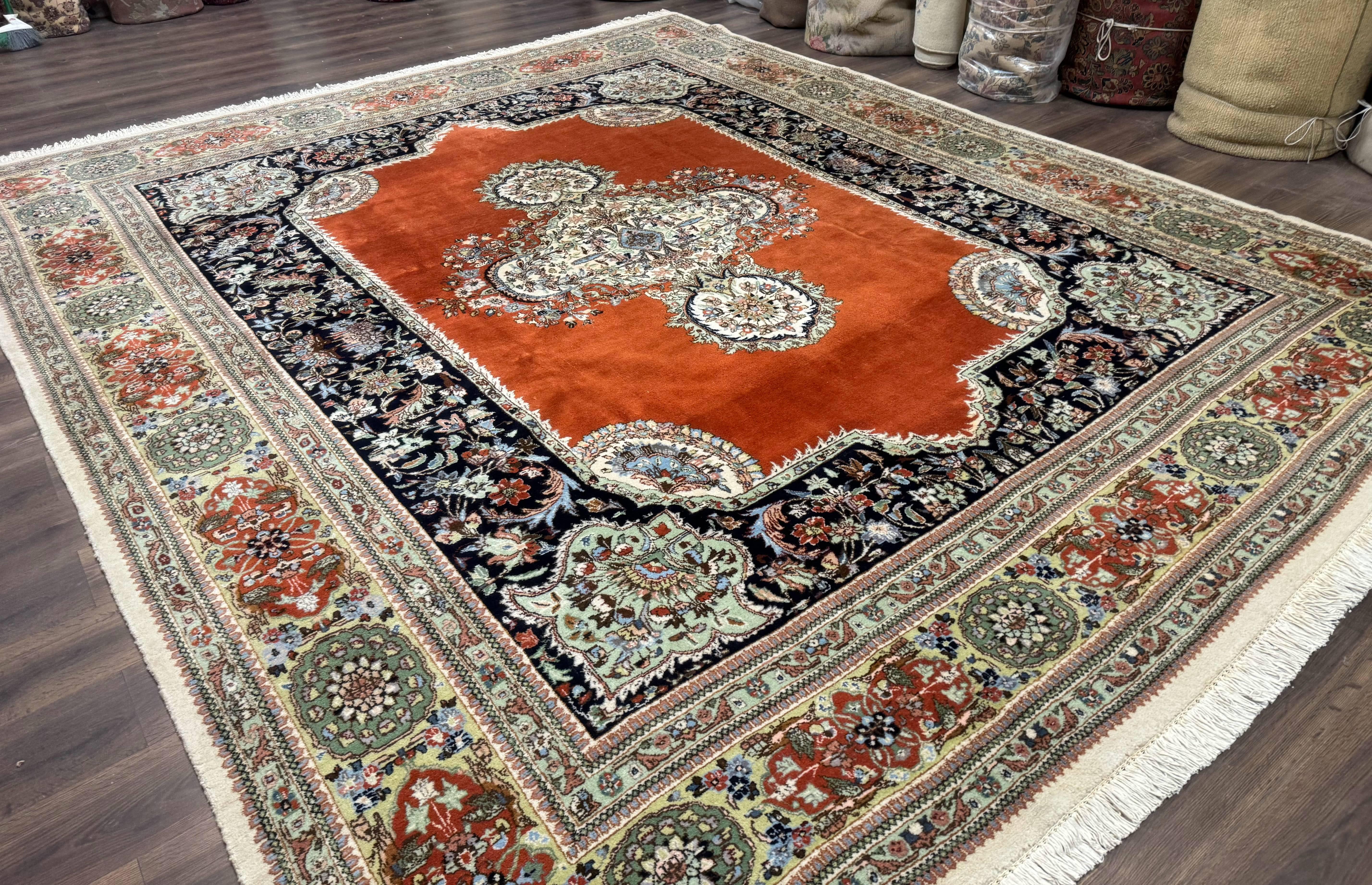 Persian Rug 11x13, Semi Open Field, Soft Wool Pile, Vintage Persian Carpet, Persian Tabriz Tabatabai - Jewel Rugs