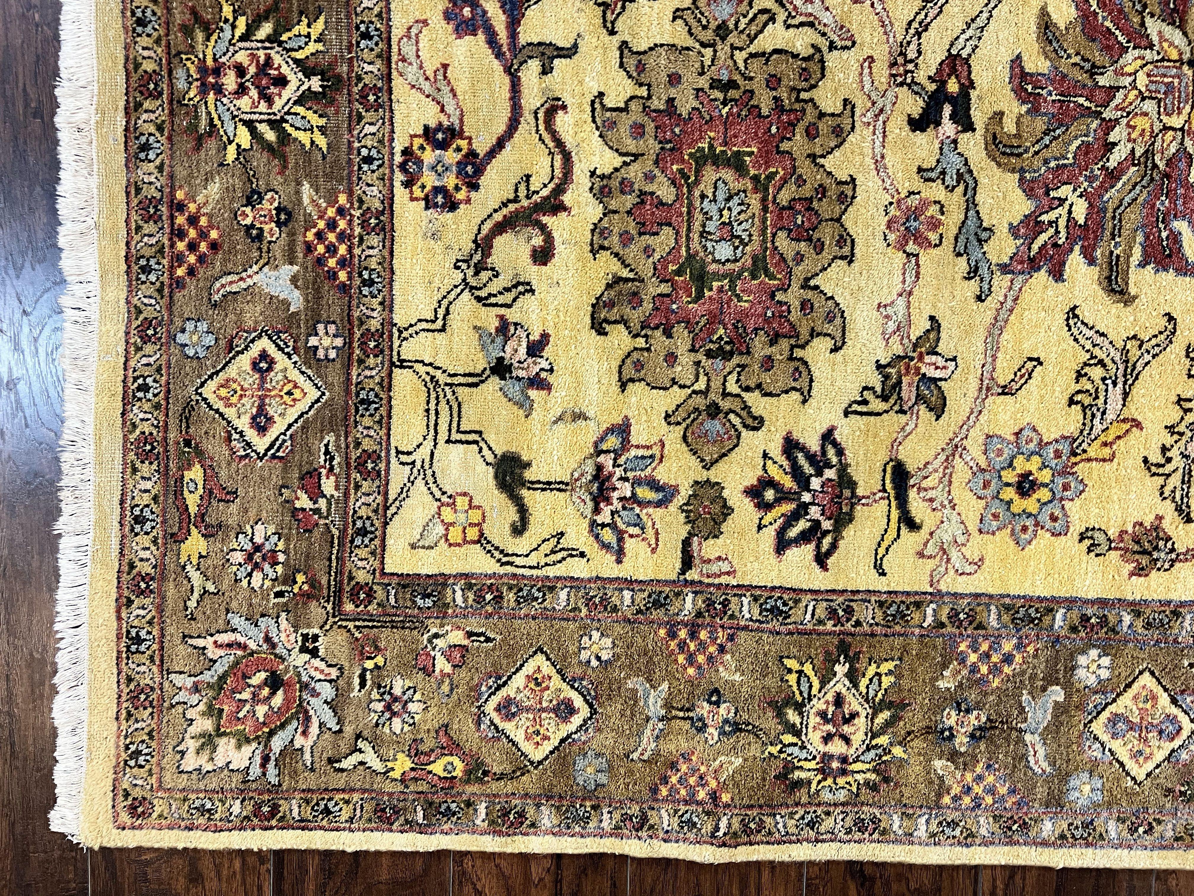 Indo Mahal Rug 7 x 9.5, Hand Knotted Wool Oriental Carpet, Indian Area Rug, Handmade Vintage Light Yellow/Gold Area Rug, Floral Design Rug - Jewel Rugs