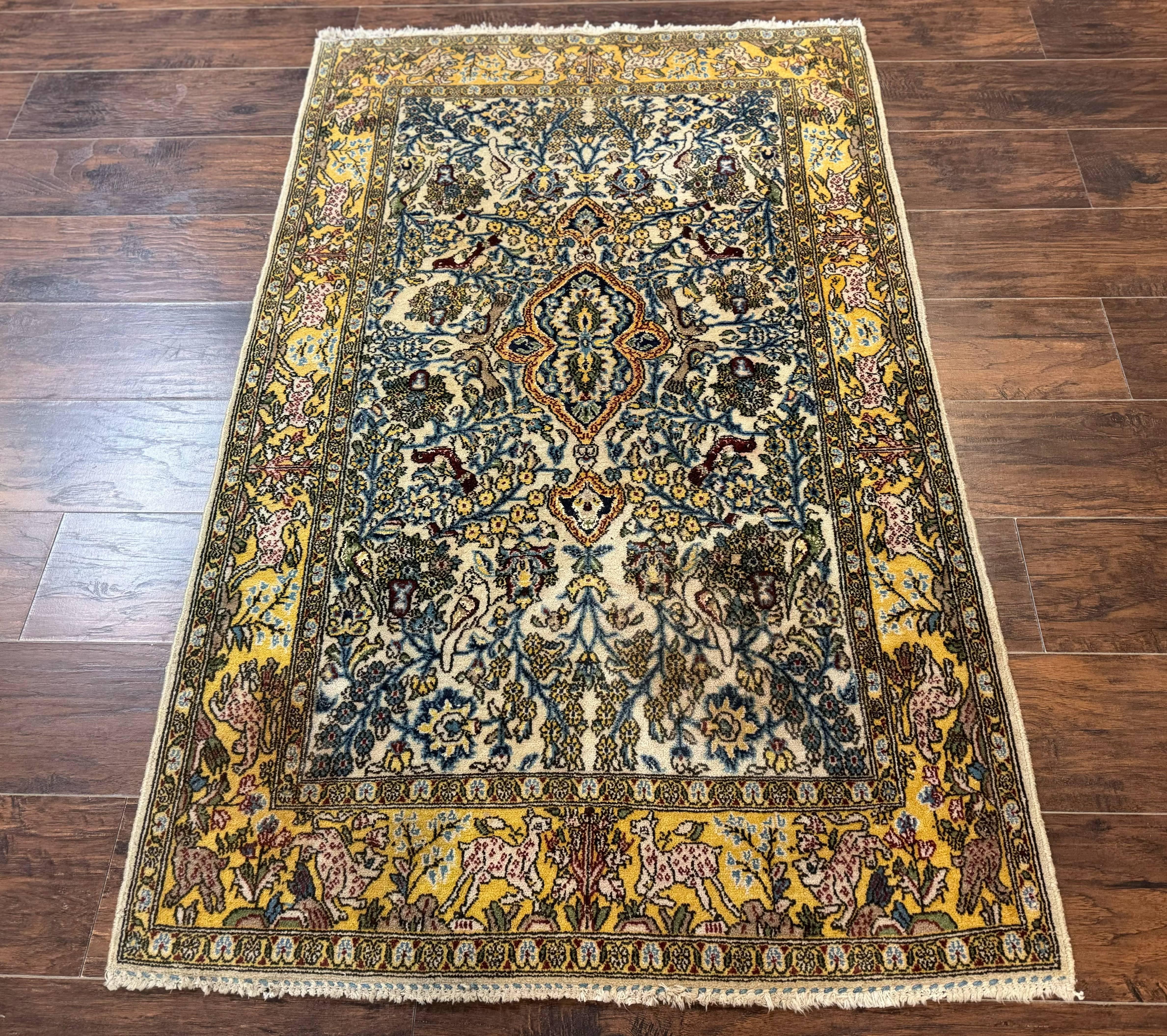 Persian Qum Tree of Life Rug 3.5 x 5.5, Animal Pictorials, Kork Wool with Silk Highlights - Jewel Rugs