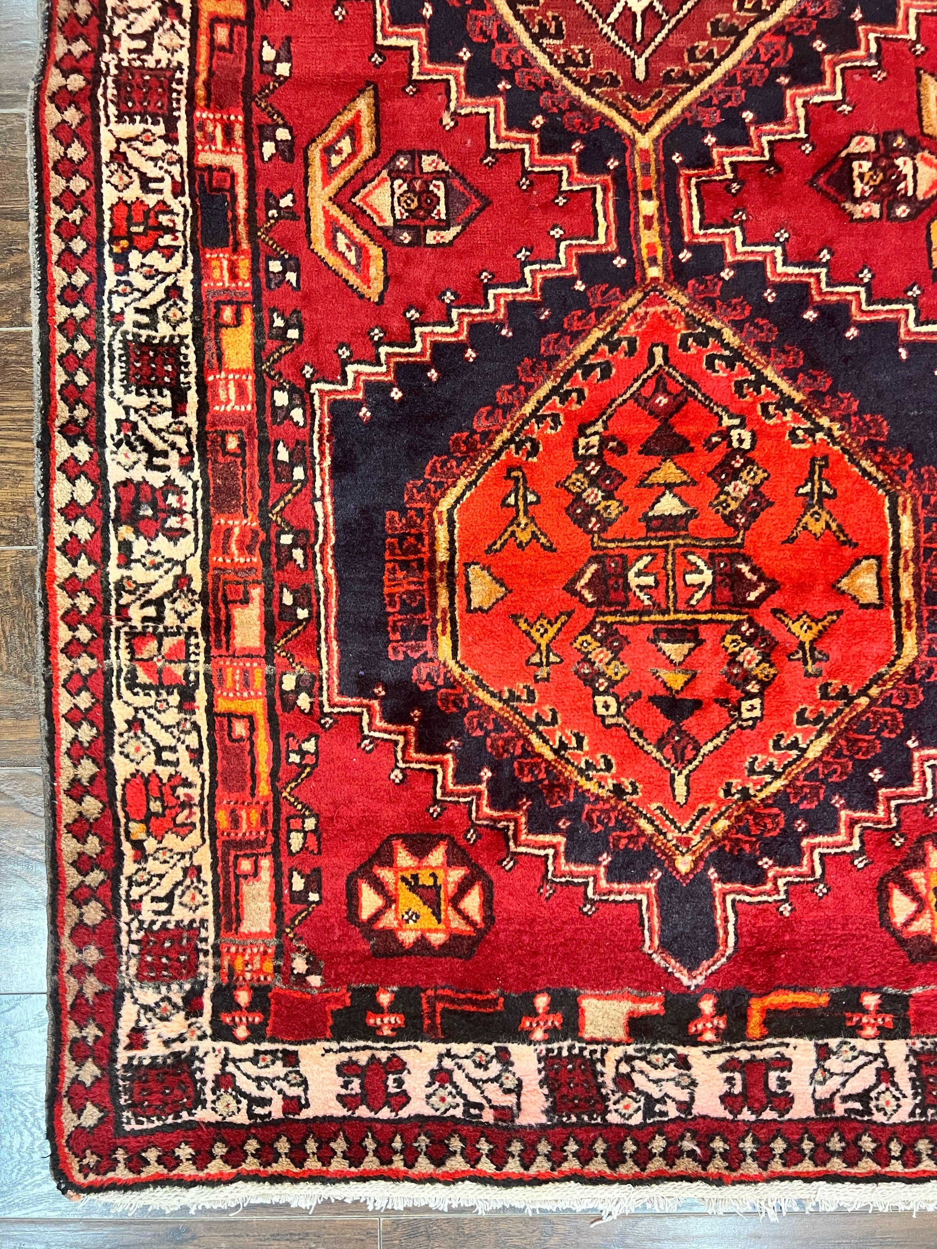 Persian Heriz Runner Rug 3.7 x 11, Persian Tribal Runner, Handmade Wool, Medallions, Geometric, Red, Antique Vintage Hand Knotted Rug - Jewel Rugs