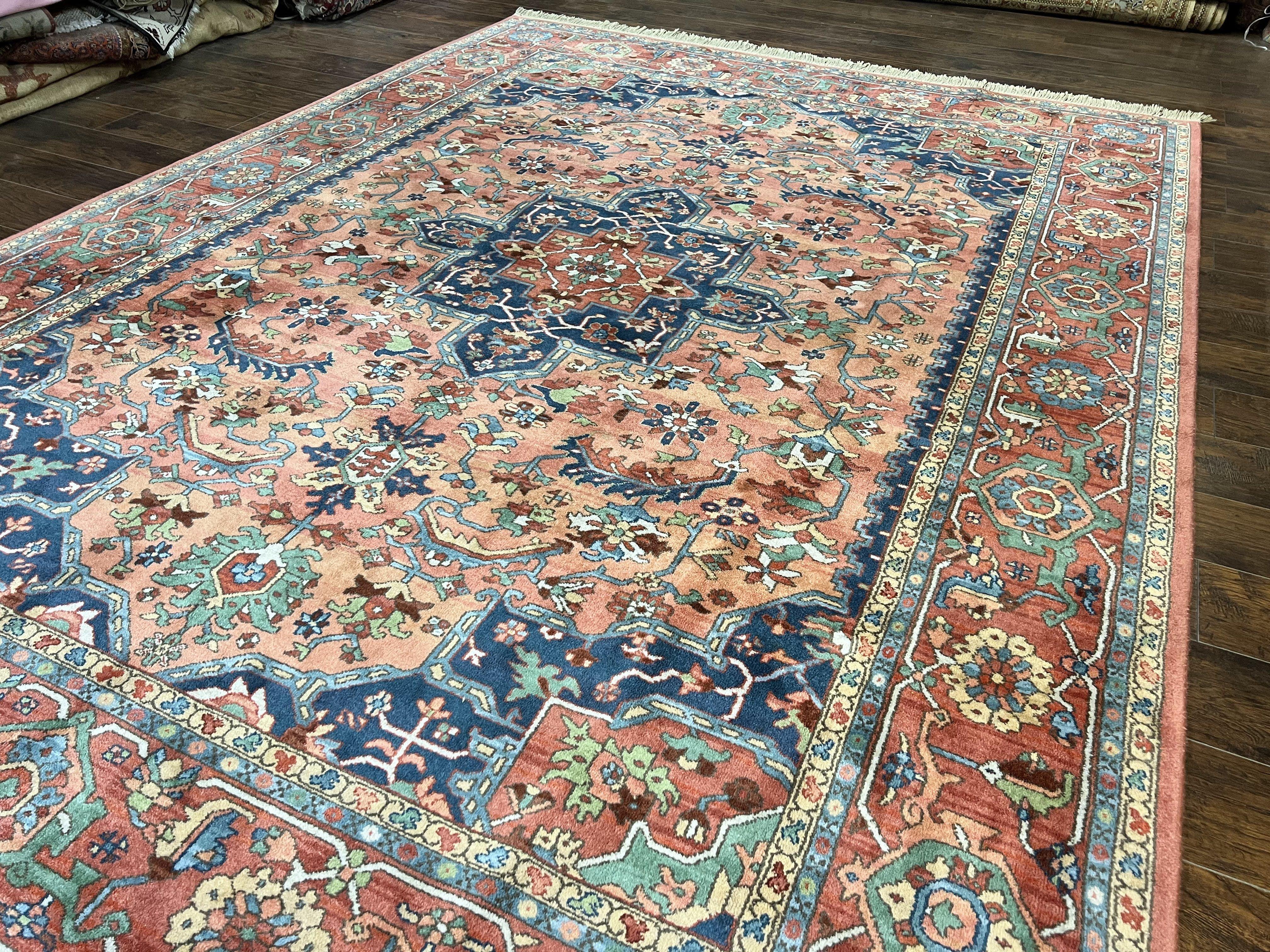 Karastan Medallion Serapi Rug #736, Vintage Wool Karastan Carpet 8.8 x 12, Discontinued Original 700 Series Karastan Area Rug, Red Blue - Jewel Rugs