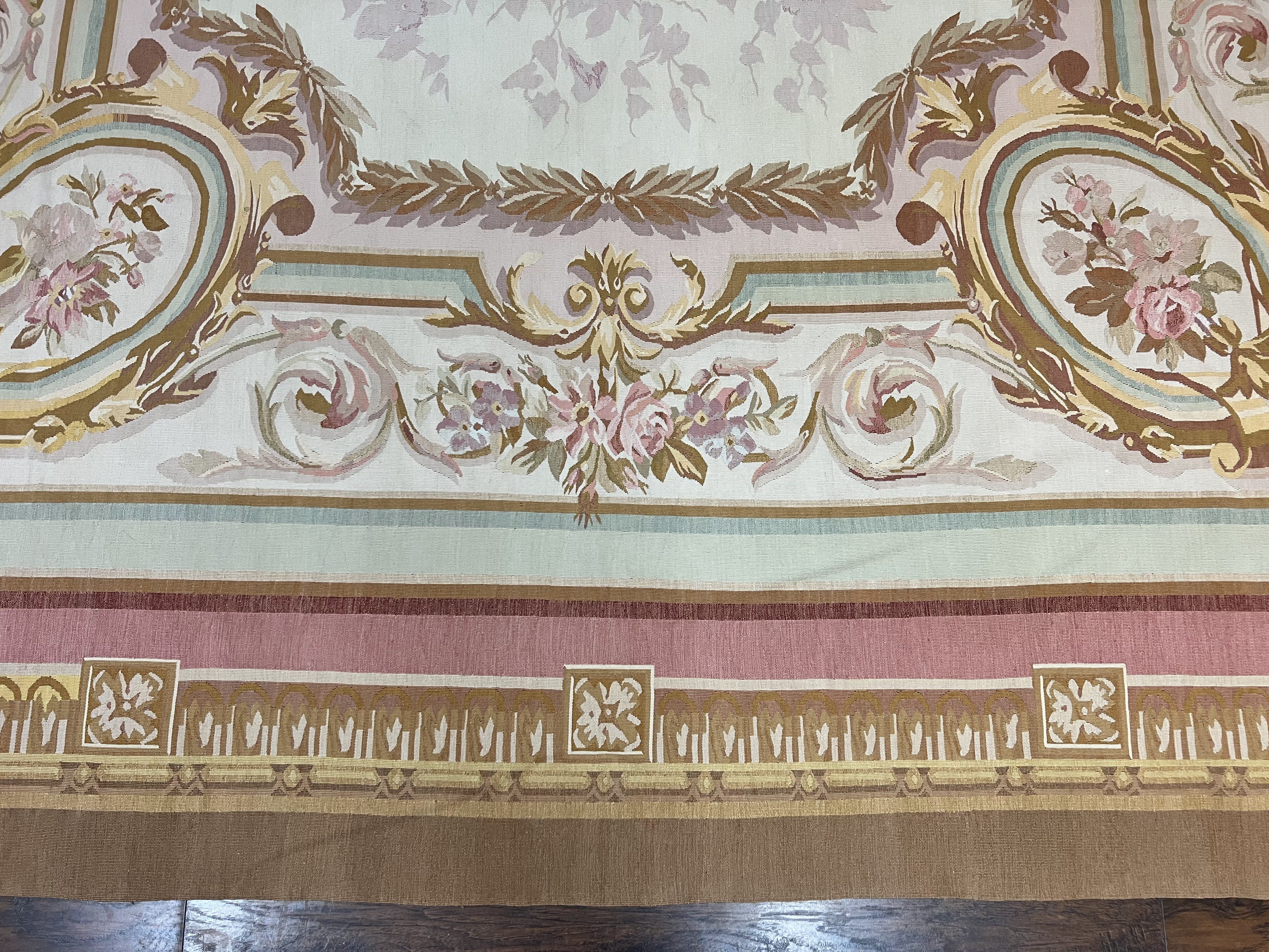 Large Aubusson Rug 11x15, Oversized Gallery Palace Size Flatweave Savonnerie Carpet 11 x 15 ft, Wool Handmade Vintage Elegant European - Jewel Rugs