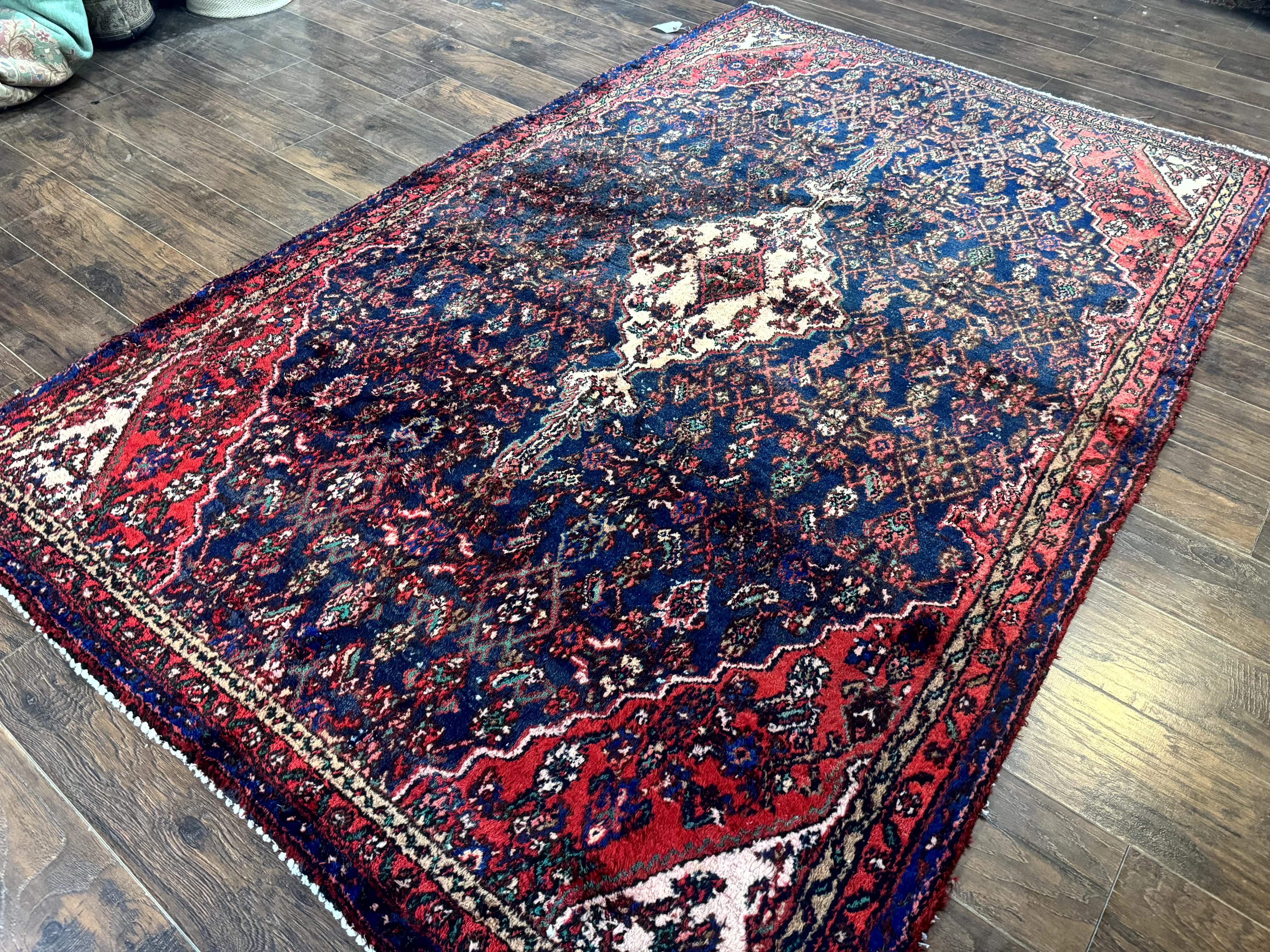 Antique Persian Hamadan Rug 6x9 – Blue and Red, Hand-Knotted Wool Carpet - Jewel Rugs