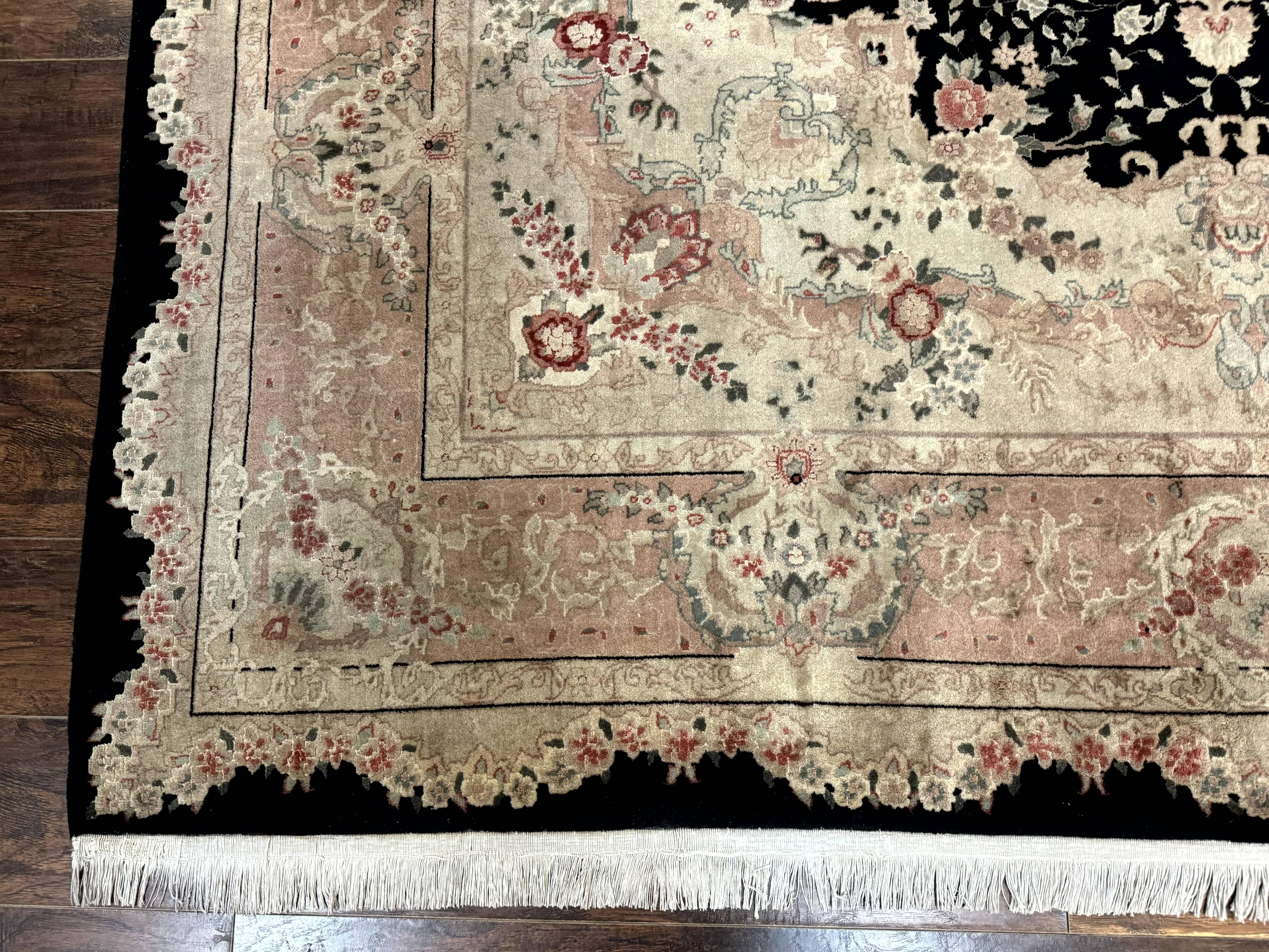 Pak Persian Tabriz Rug 8.6 x 11.6, Black Pink, Traditional Elegant Formal Oriental Carpet, Dining Room Rug, Fine 225 KPSI - Jewel Rugs