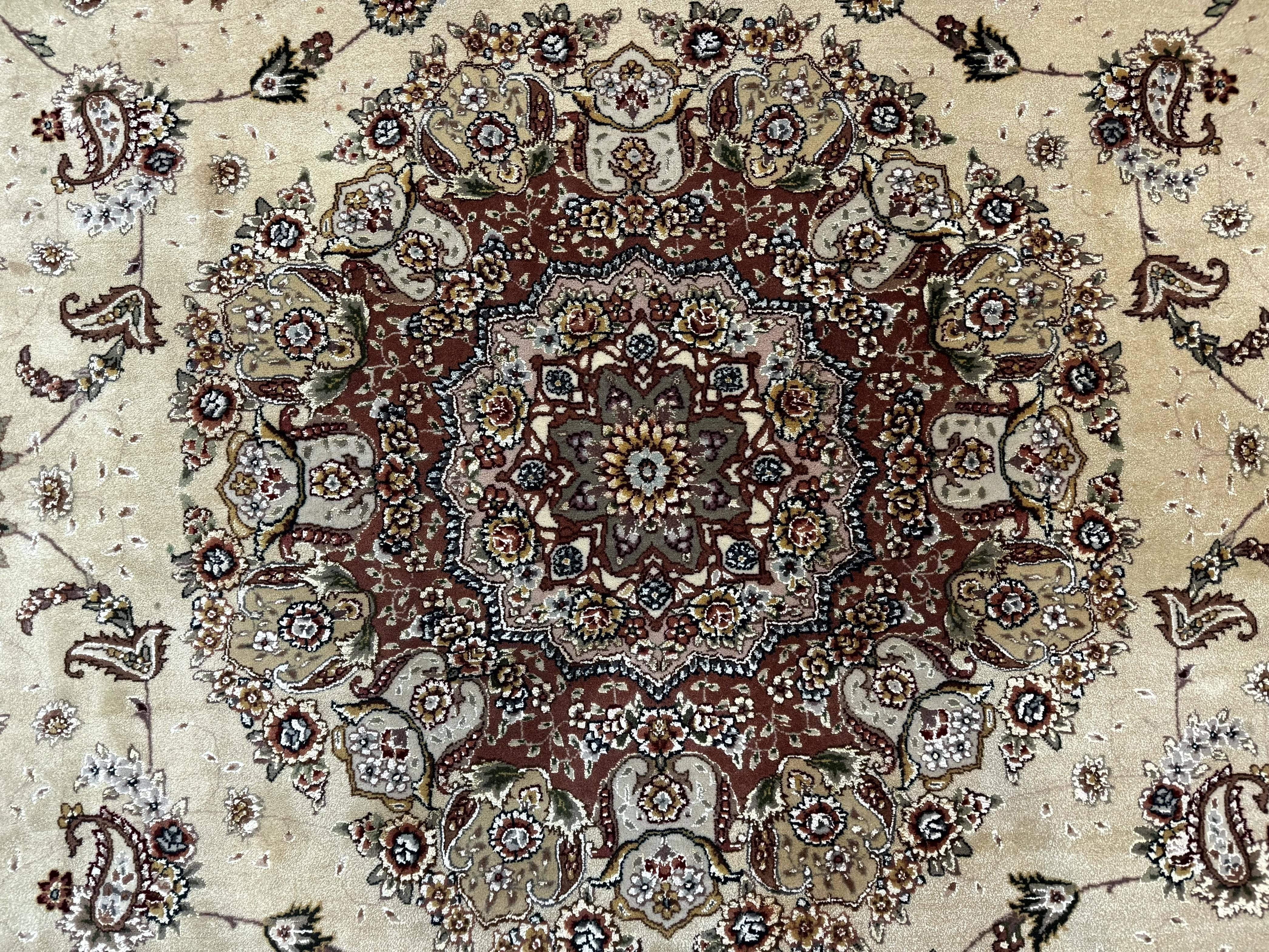 Sino Persian Rug 8x10, Wool and Silk Highlights, 290 KPSI, Floral Medallion - Jewel Rugs