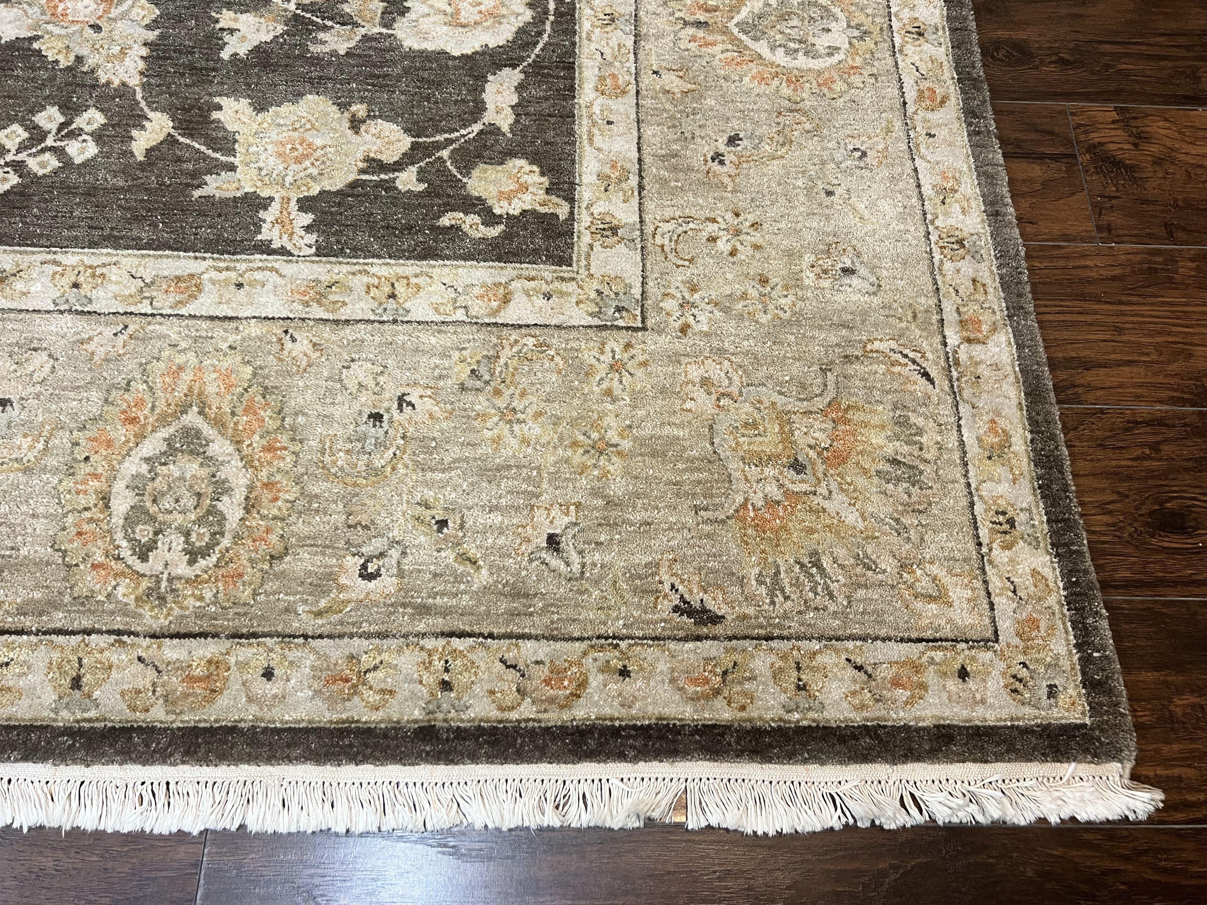 Indo Persian Rug 9x12, Sultanabad Indian Carpet, Dark Brown, Hand Knotted Vintage Wool Rug - Jewel Rugs