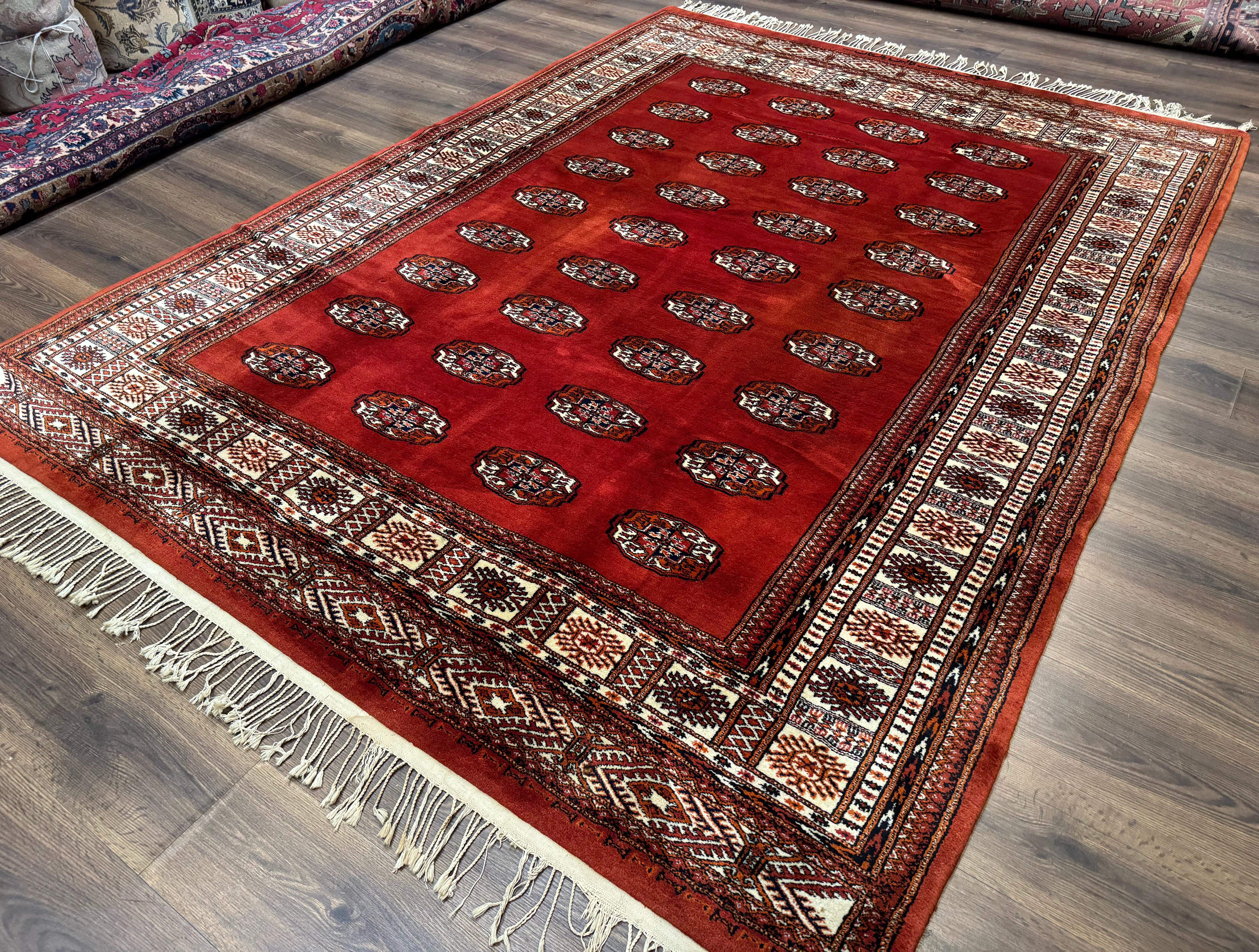 Red Pakistani Bokhara Turkoman Rug 7x9 – Very Fine 340 KPSI, Signed By Master Weaver, Vintage, Wool - Jewel Rugs