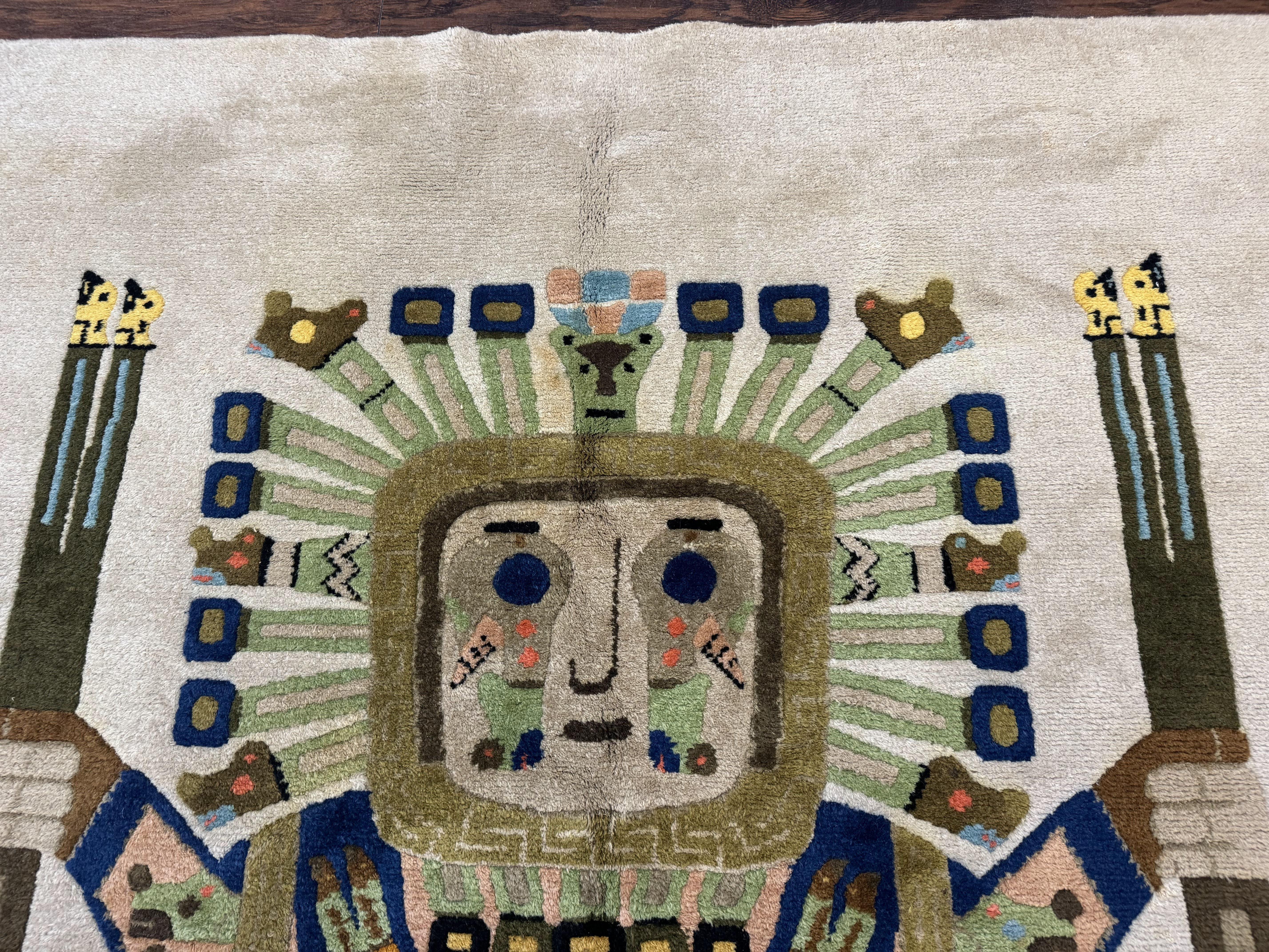 South American Rug 6x7, Unique Native American Design, Ivory, Ecuador Rug, Handmade Wool - Jewel Rugs