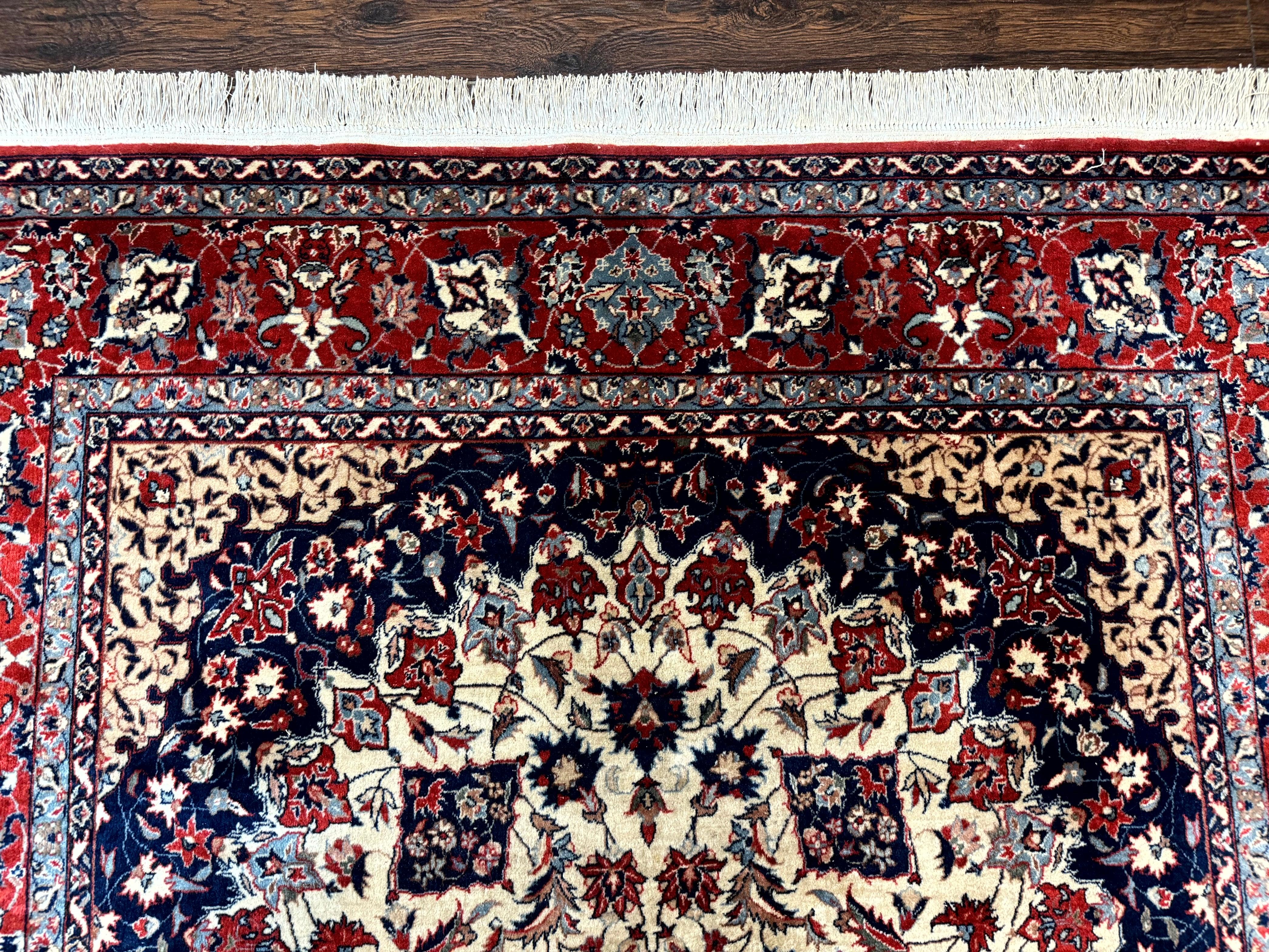 Sno Persian Rug 5x8, Signed by Master Weaver, Beige and Red, Very Fine 290 KPSI - Jewel Rugs