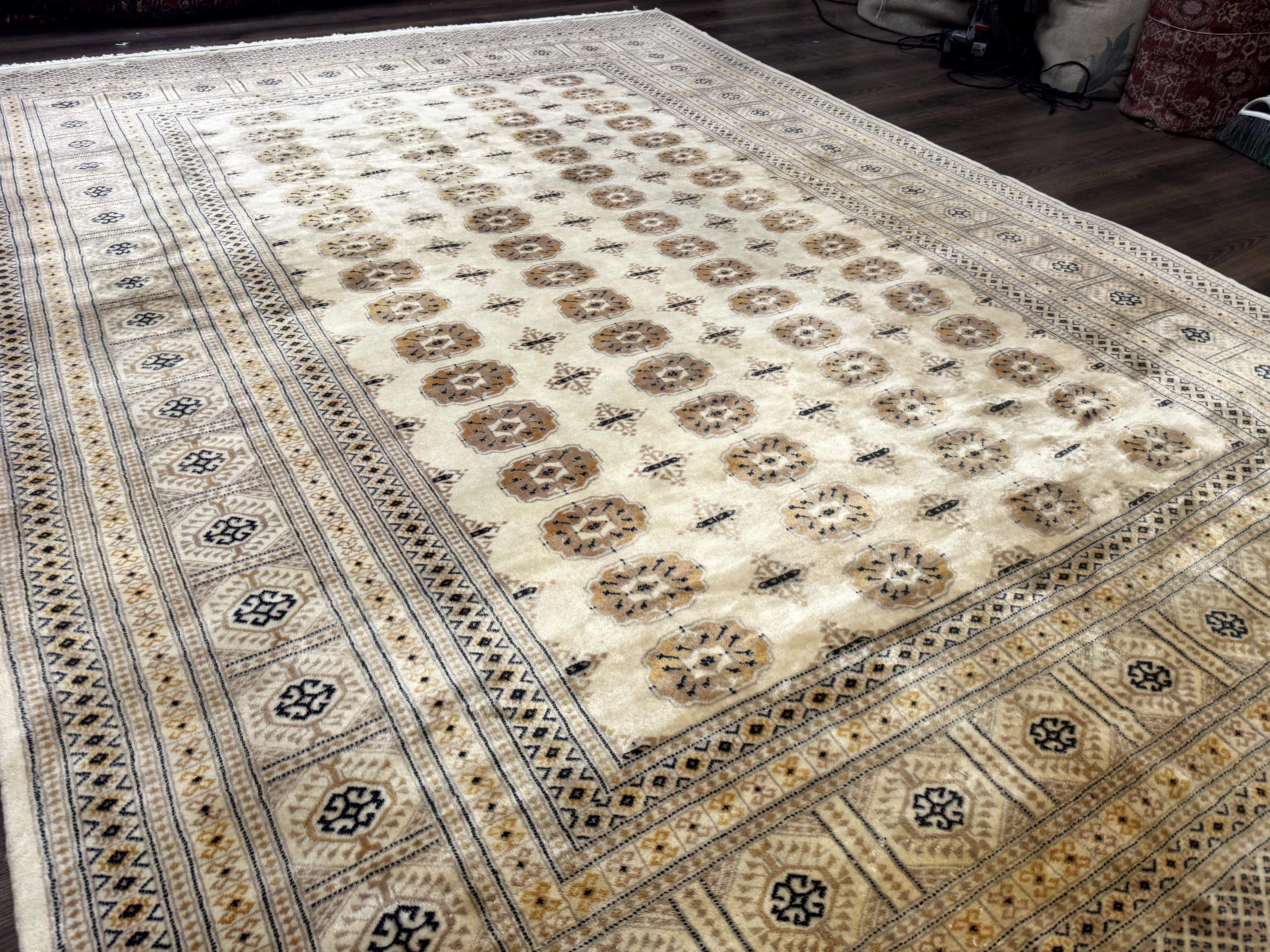 Pakistani Turkoman Bokhara Rug 8x12, Beige Vintage Tribal Wool Carpet - Jewel Rugs