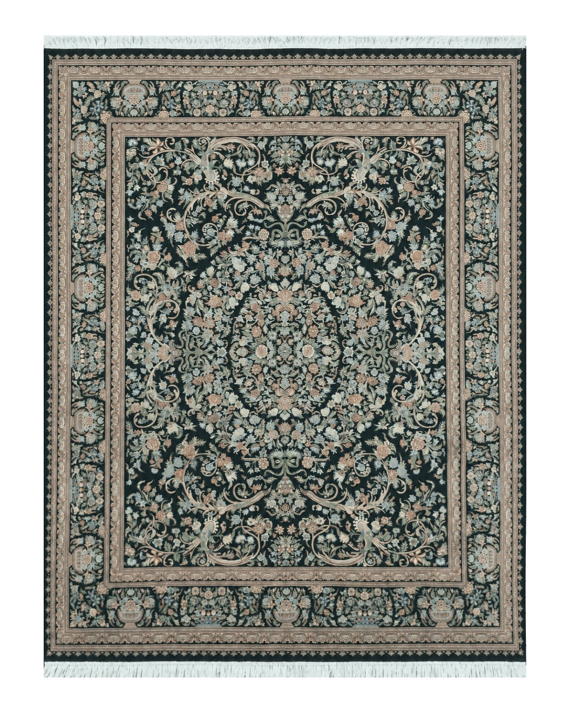 Black Pak Persian Floral Rug 8x10, Finely Hand Knotted Pakistan 8' 1" x 10' 4" - 2604J016