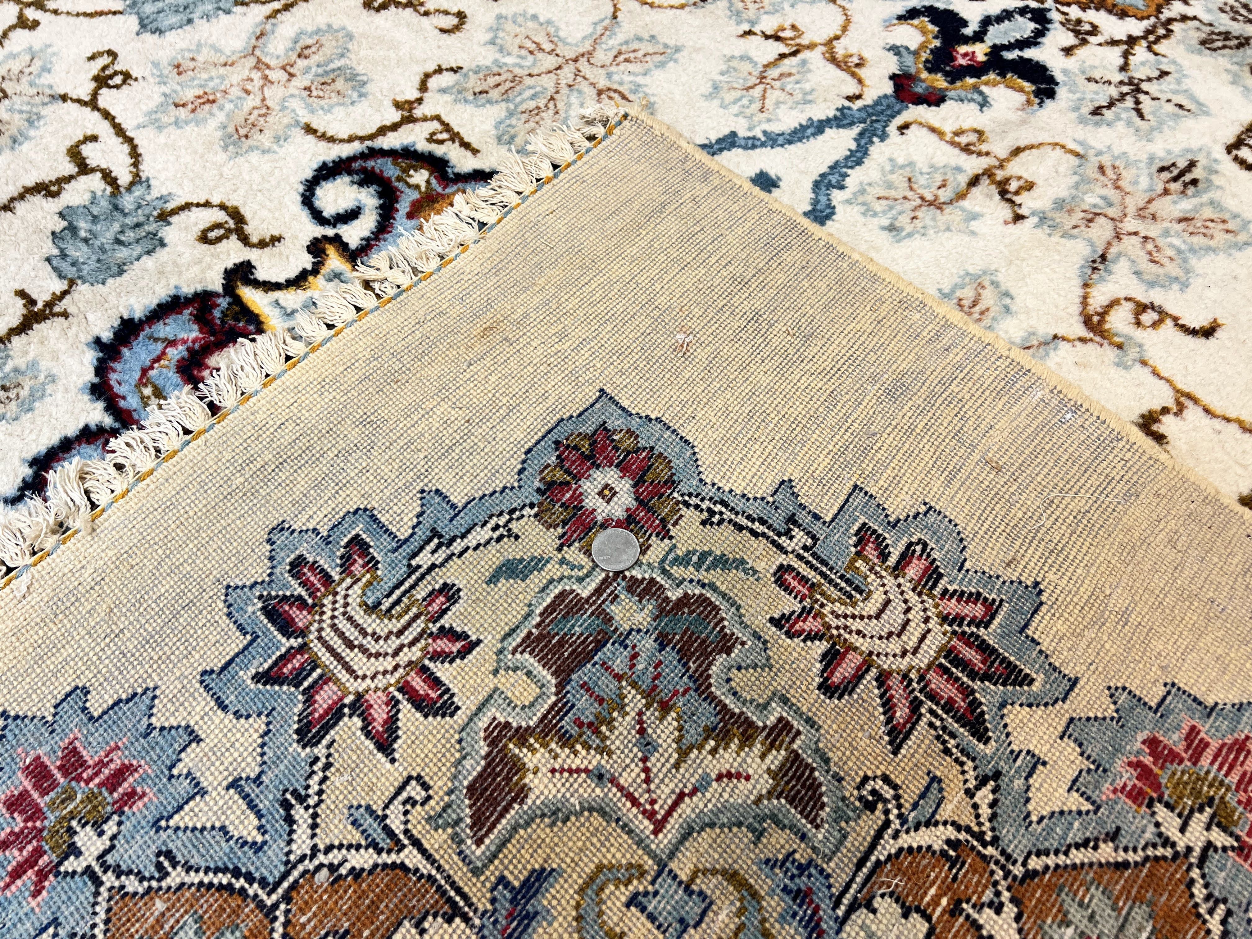 Palace Size Persian Kashan Rug 11x19 ft, Handmade Hand Knotted Oversized Extra Large Wool Semi Antique Oriental Carpet, Ivory and Light Blue Floral - Jewel Rugs