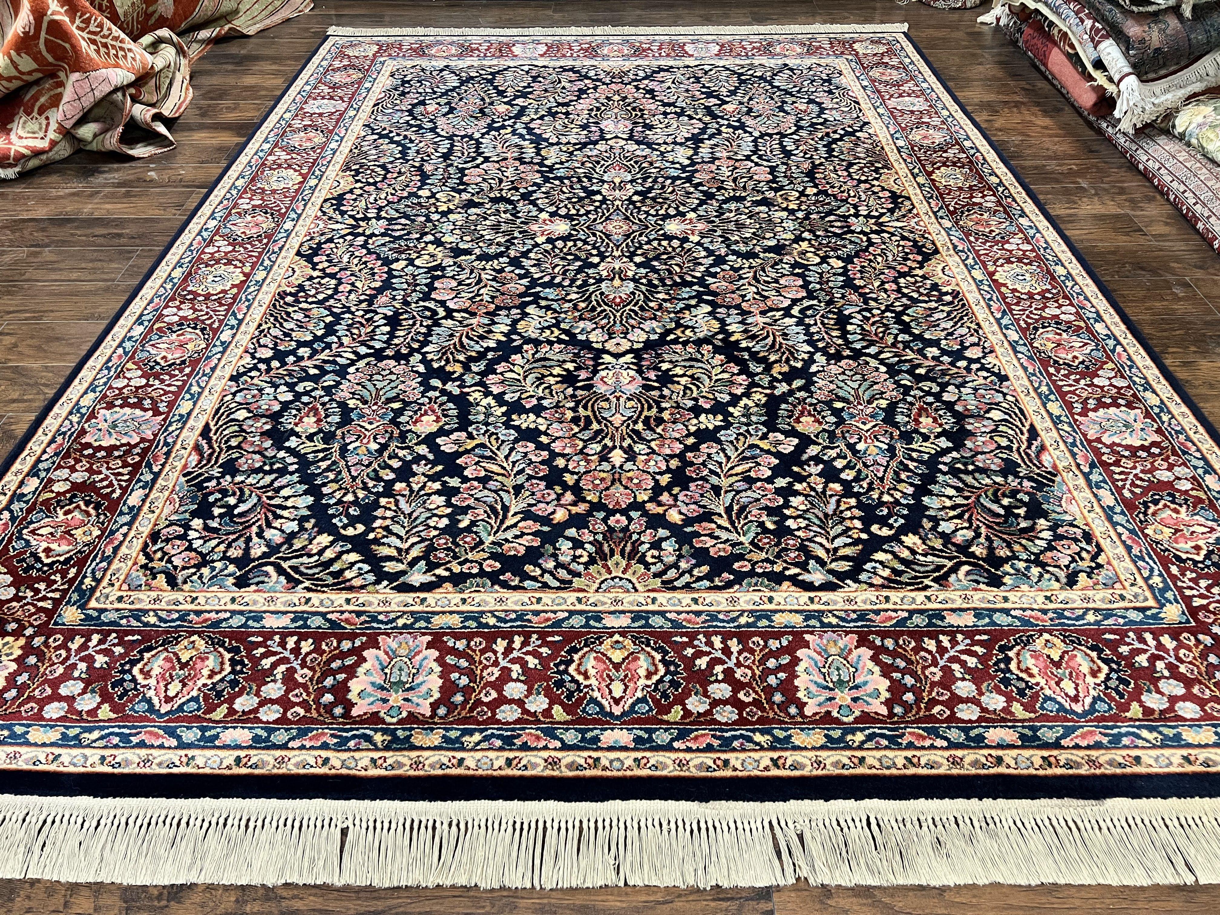 Karastan Rug Navy Sarouk #791, Wool Karastan Area Rug 8.8 x 12, Navy Blue and Red, Vintage Discontinued 700 Series Room Sized Karastan Rug - Jewel Rugs