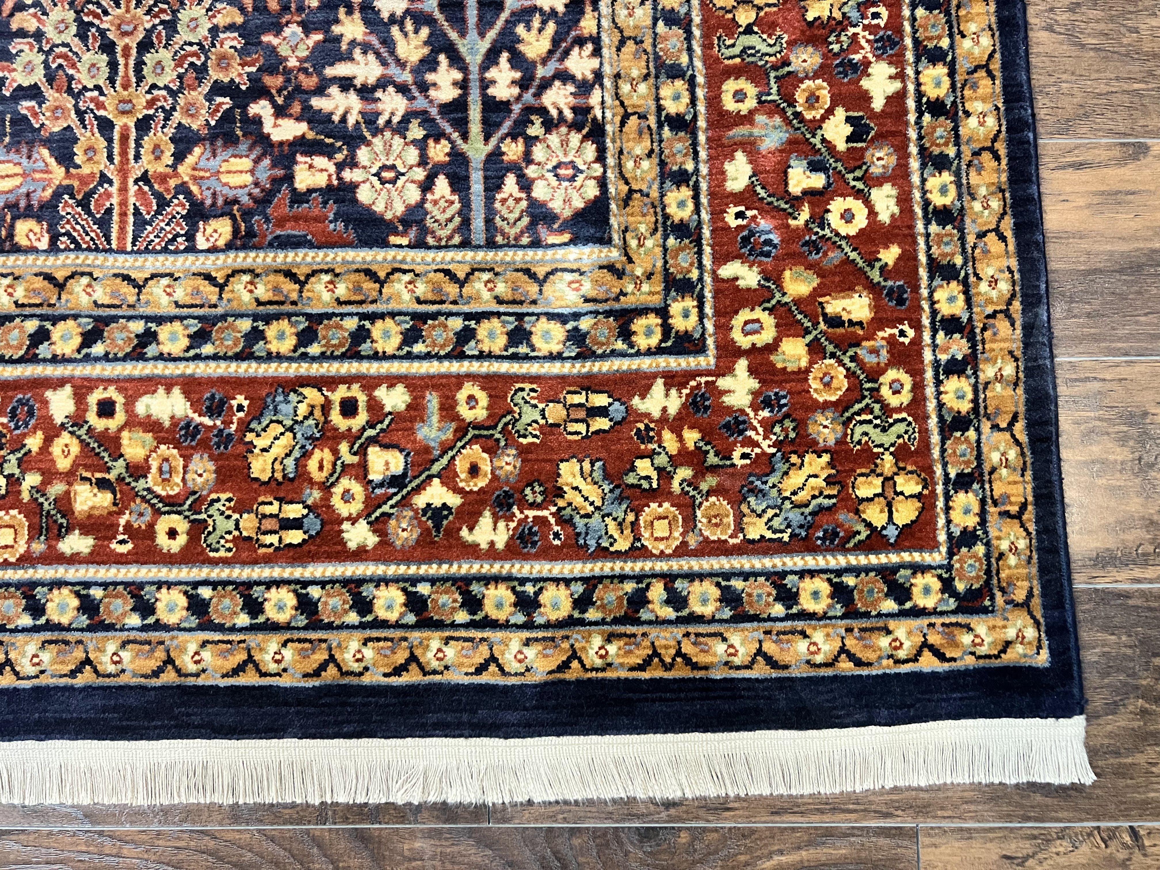 Karastan Rug 9x13, Karastan English Manor Devonshire 2120, Discontinued Wool Pile Karastan Navy Blue Floral Room Sized Area Rug, Bird Motifs - Jewel Rugs