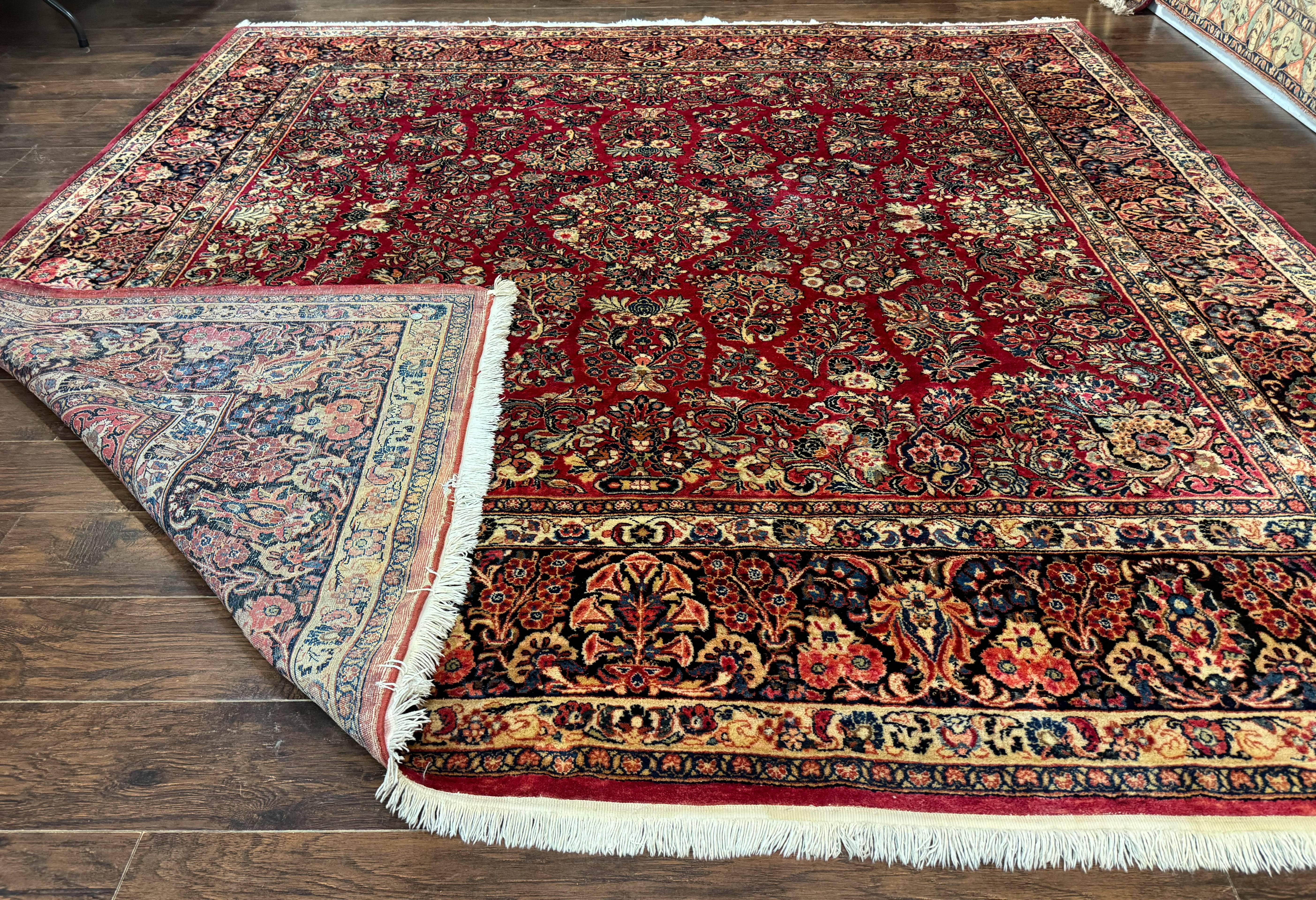 Persian Sarouk Rug 10x10, Square Persian Carpet, Red, Floral, Antique - Jewel Rugs