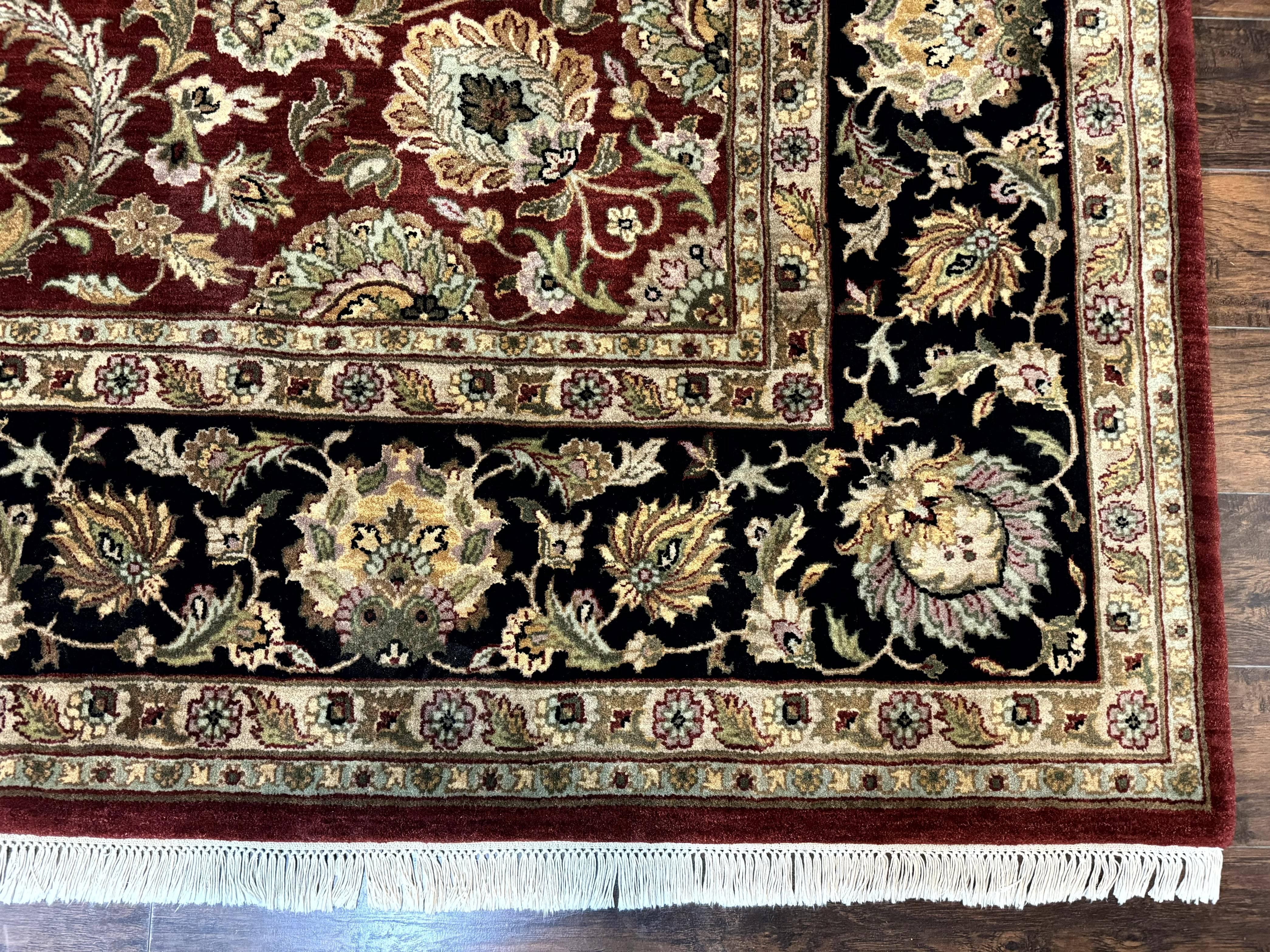 Indian Agra Rug 10x14, Traditional Oriental Carpet, Room Sized Wool Area Rug, Floral, Maroon - Jewel Rugs