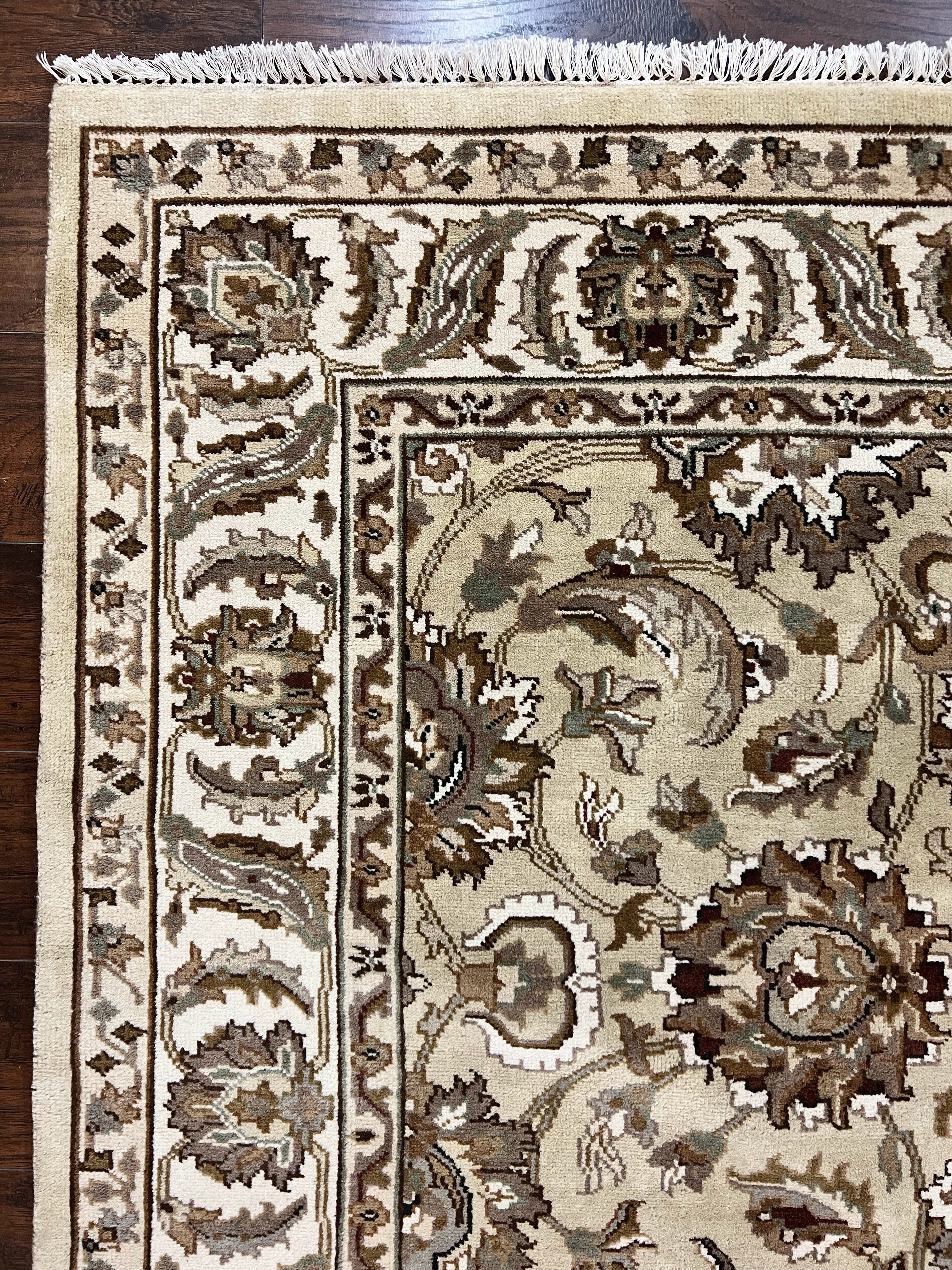 Indo Mahal Rug 6x9, Indian Carpet 6 x 9 ft, Light Green and Ivory, Floral Allover, Wool Oriental Carpet, Traditional Rug, Handmade - Jewel Rugs