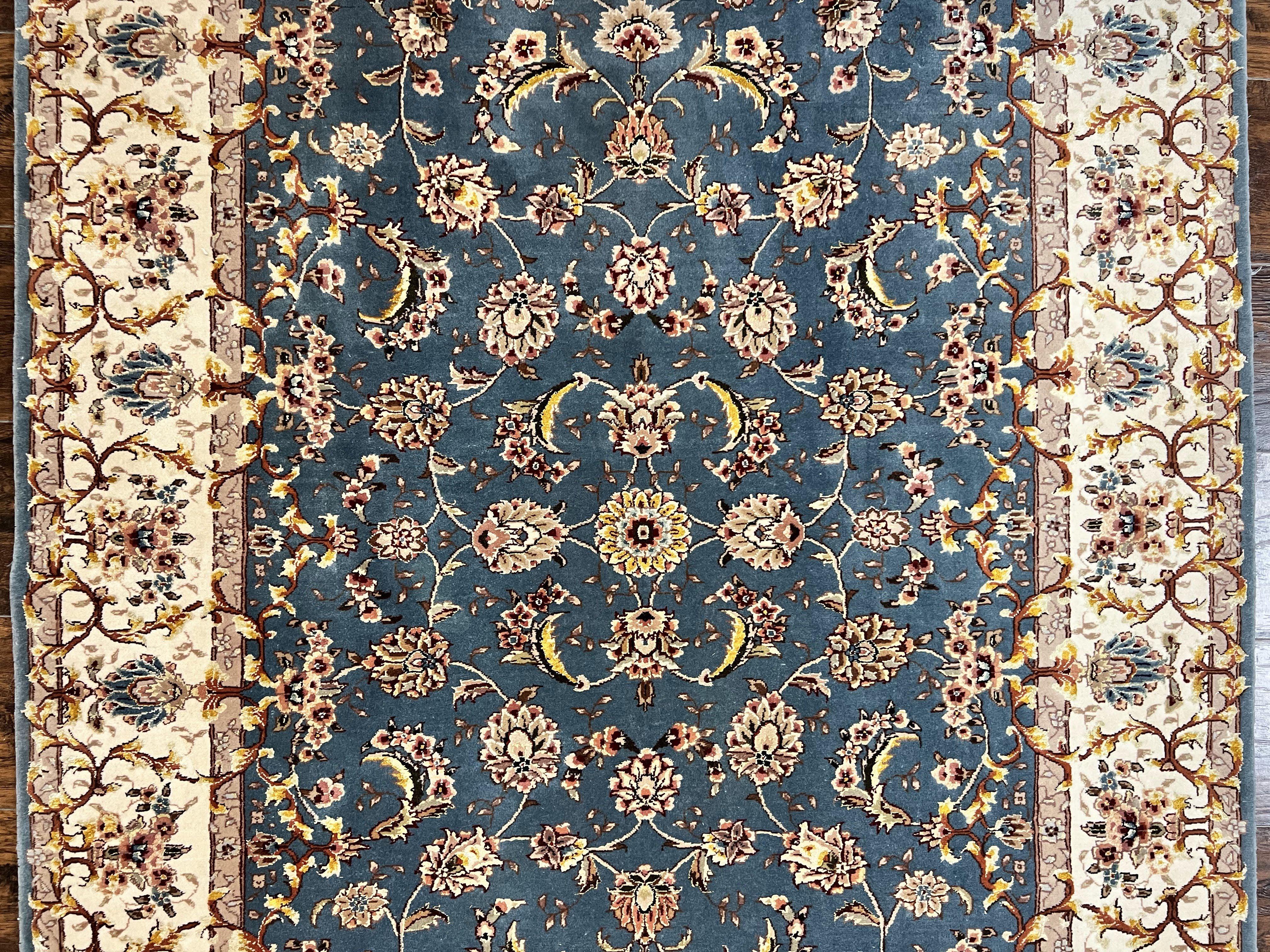 Sino Persian Rug 4x6, Very Fine Oriental Carpet, Handmade Rug 4 x 6, Floral Allover Vintage Traditional Wool & Silk Highlights, 200 KPSI - Jewel Rugs