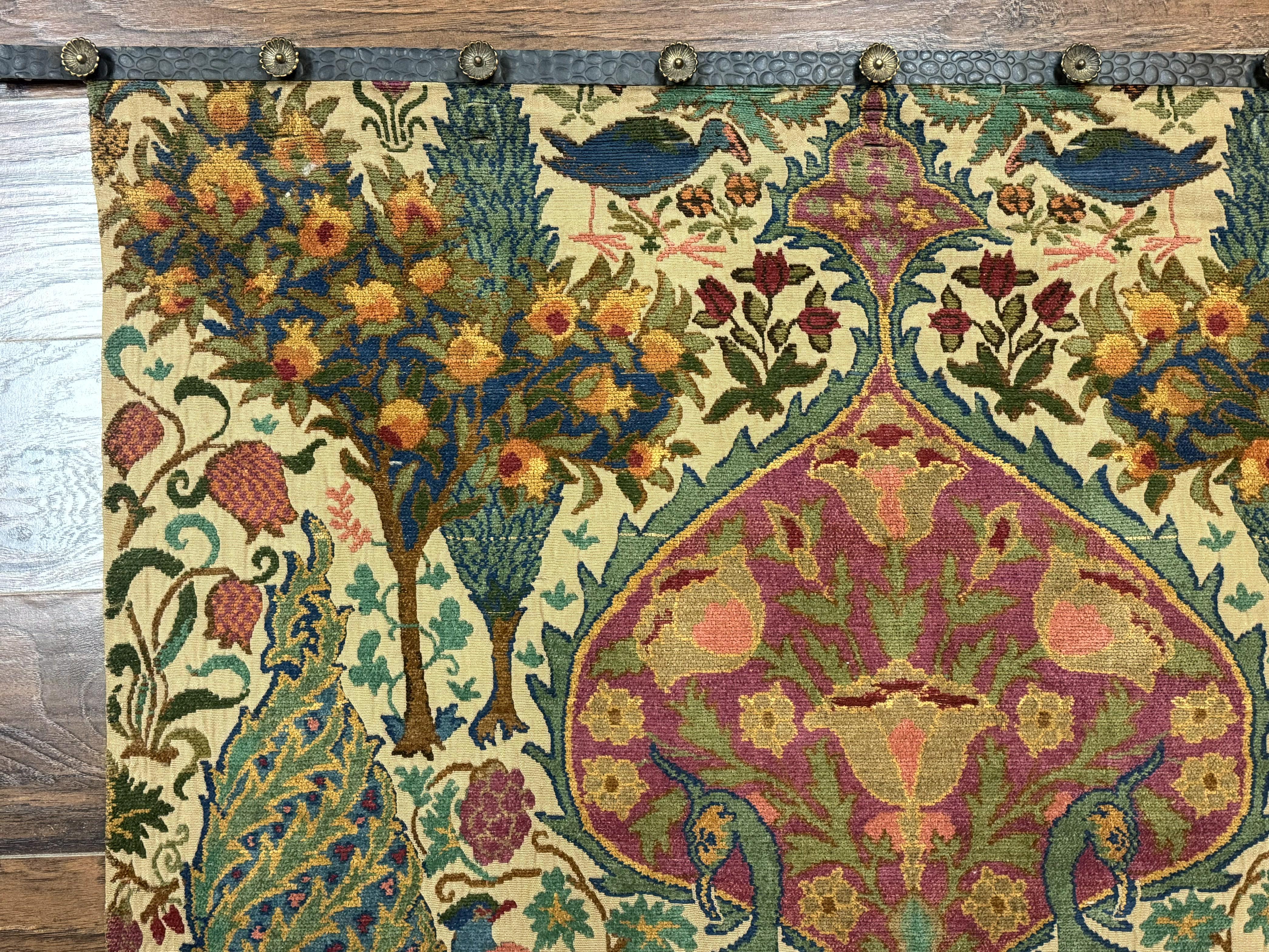 Vintage European Tapestry Wall Hanging 4x6, Peacocks, Deer Birds - Jewel Rugs