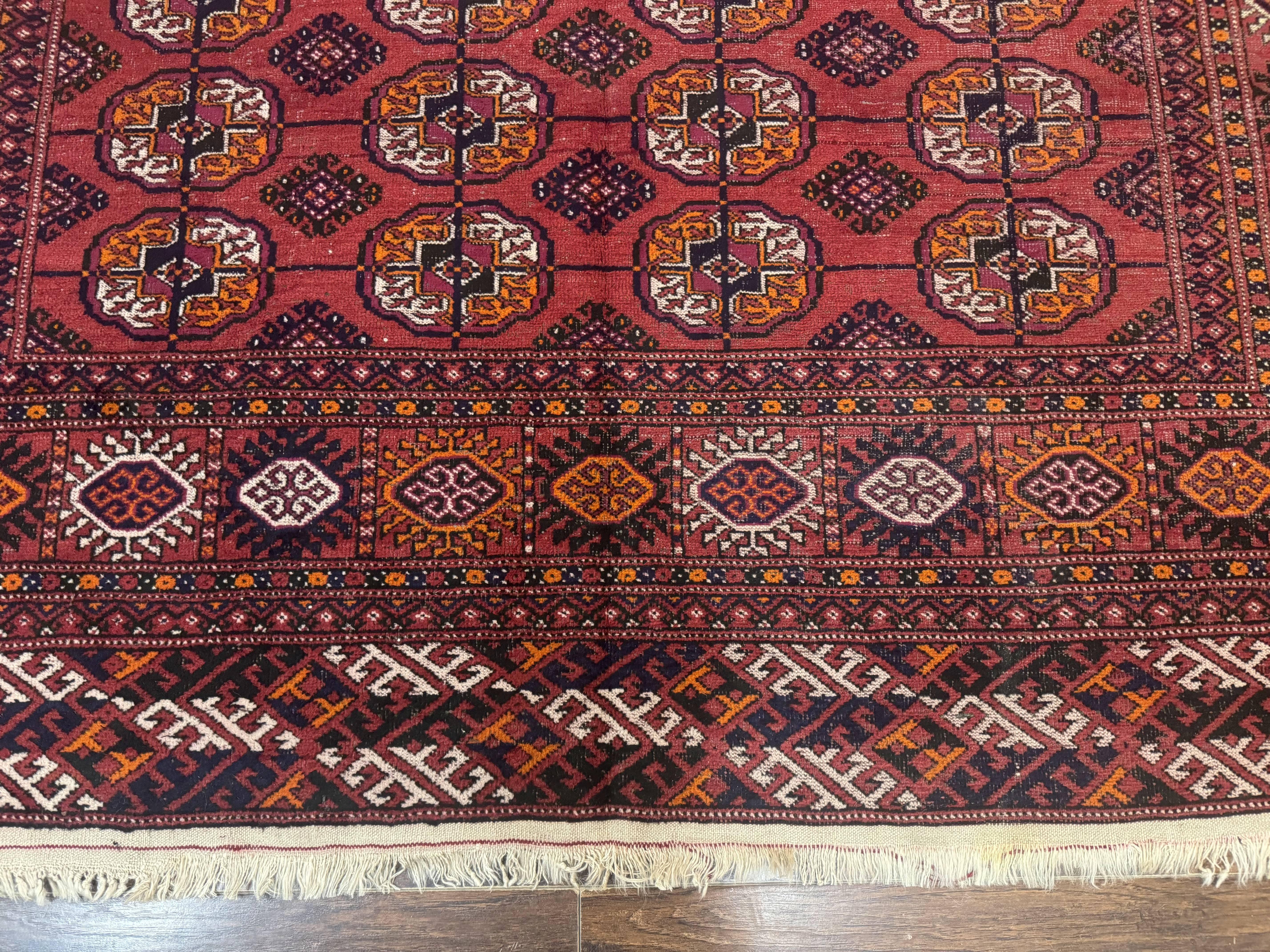 Antique Persian Turkoman Bokhara Rug 7x11, Tribal Rug, Red - Jewel Rugs