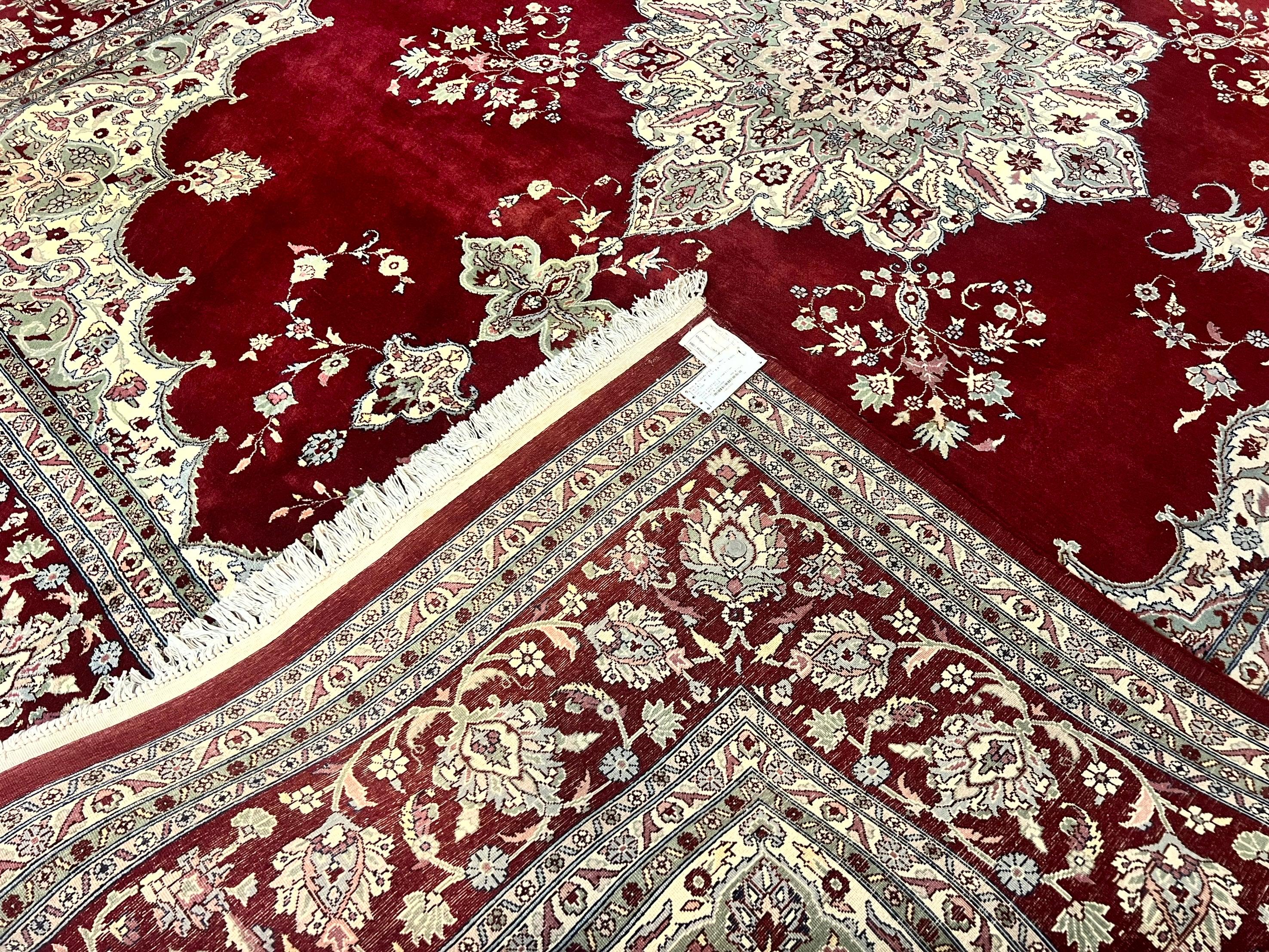 Pak Persian Rug 9x12, Handmade Vintage Traditional Wool Carpet, Floral Medallion, Dark Red Ivory/Cream, Fine 250 KPSI - Jewel Rugs