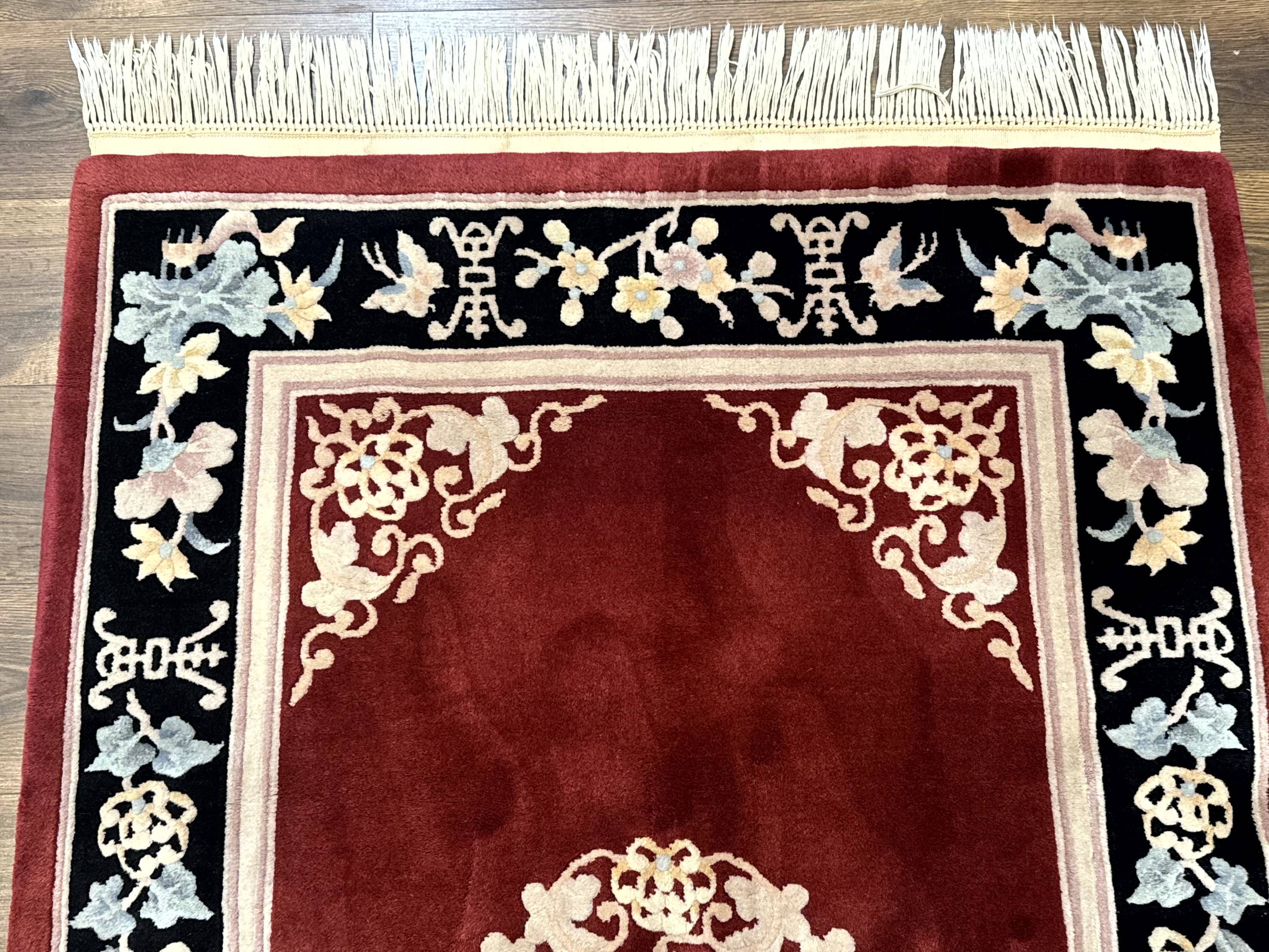 Chinese Wool Rug 4x6, Maroon and Black, Butterflies, Chinese Oriental Carpet, 90 Line Rug - Jewel Rugs