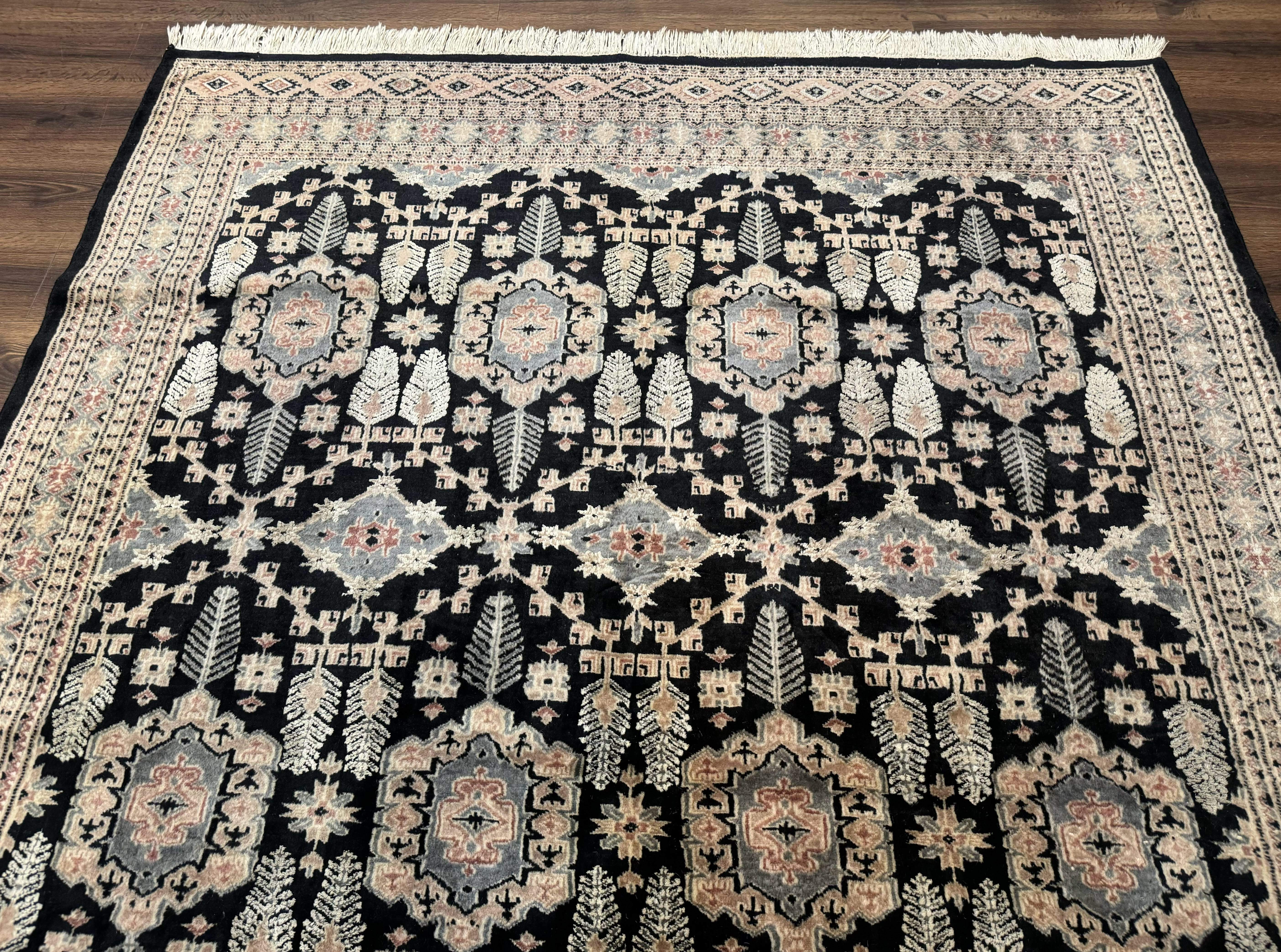 Turkoman Bokhara Rug 6x9, Pakistani Carpet, Black, Hand Knotted - Jewel Rugs