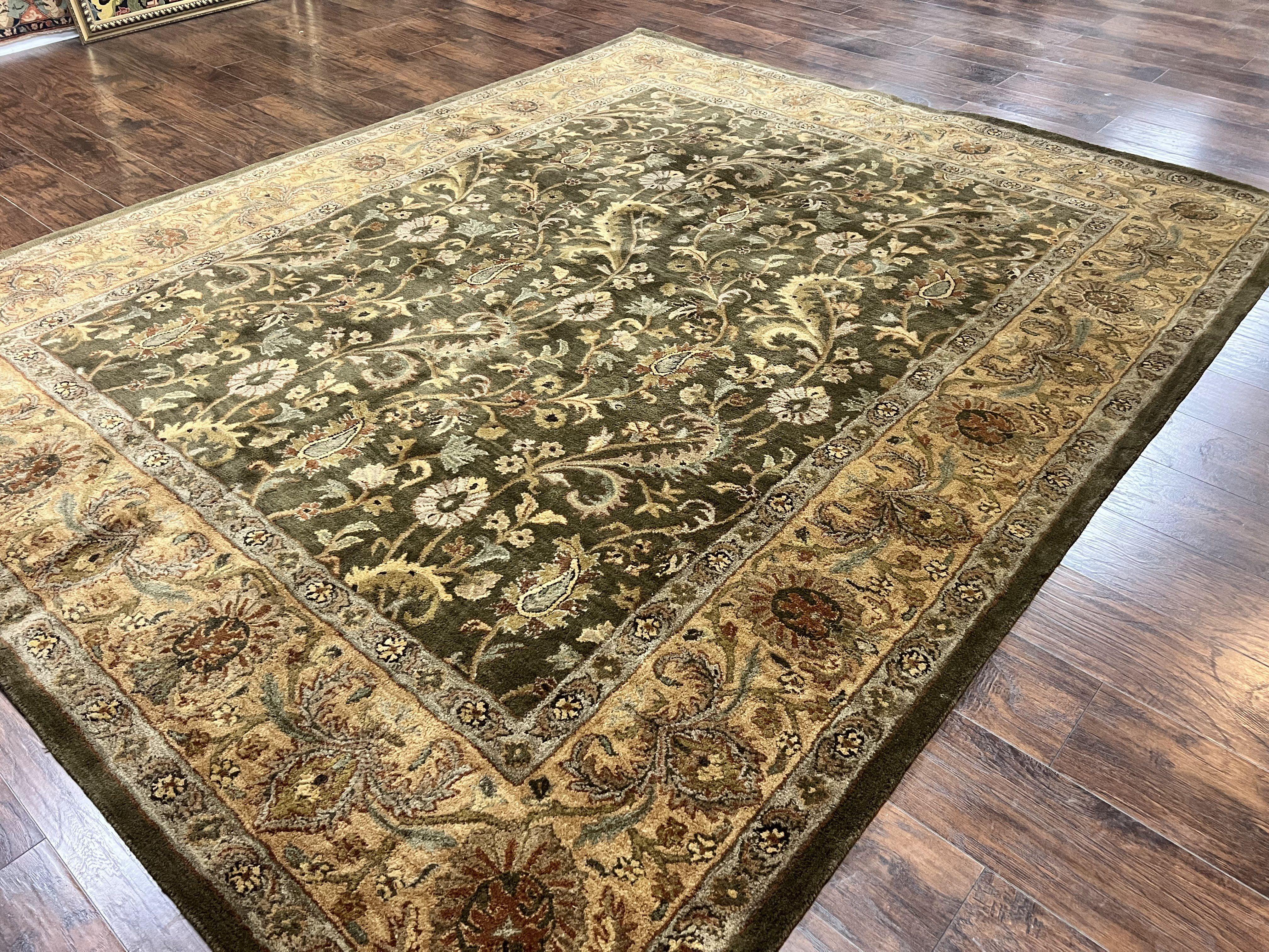 Pottery Barn Rug 8x10, Wool Hand Tufted Vintage Indian Carpet, Room Sized Wool Pile Floral Rug - Jewel Rugs