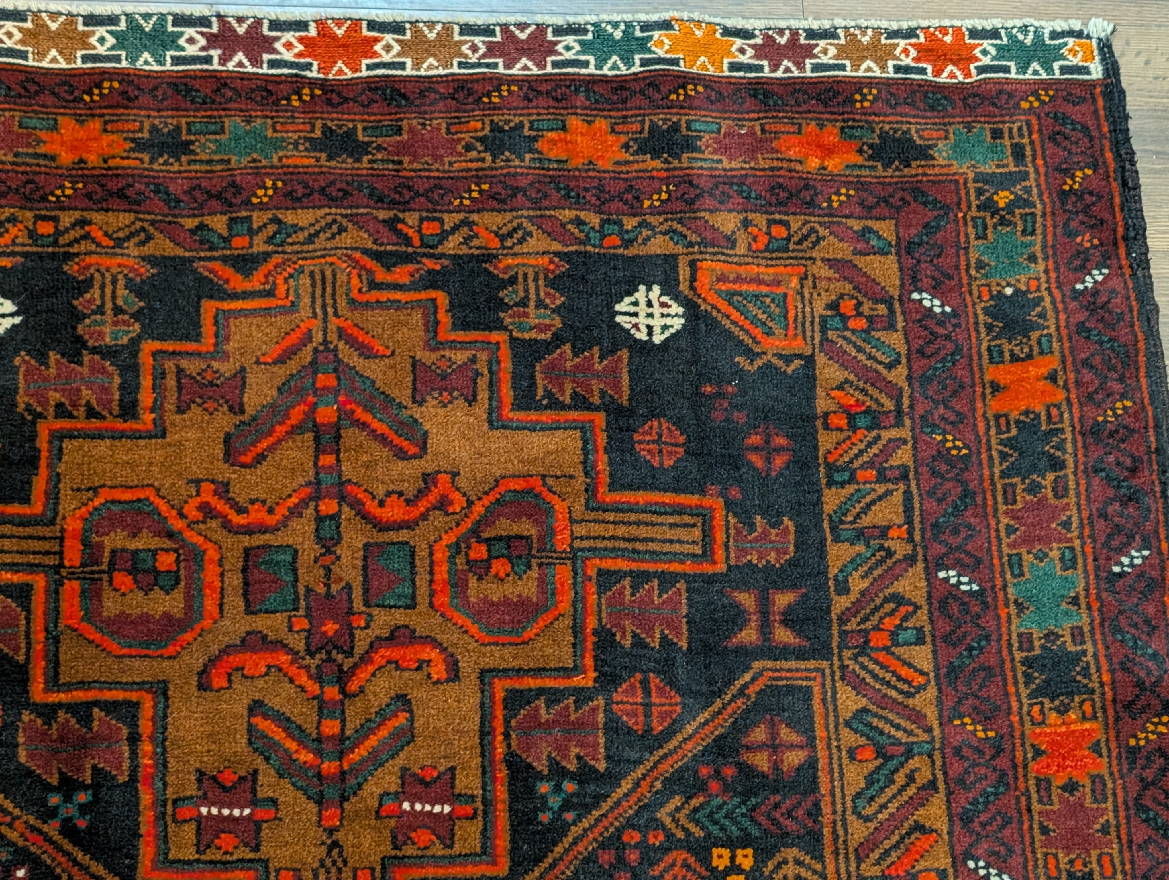 Afghan Baluch Rug 4x6, Tribal, Geometric, Unique Colors, Triple Medallions, Wool, New - Jewel Rugs