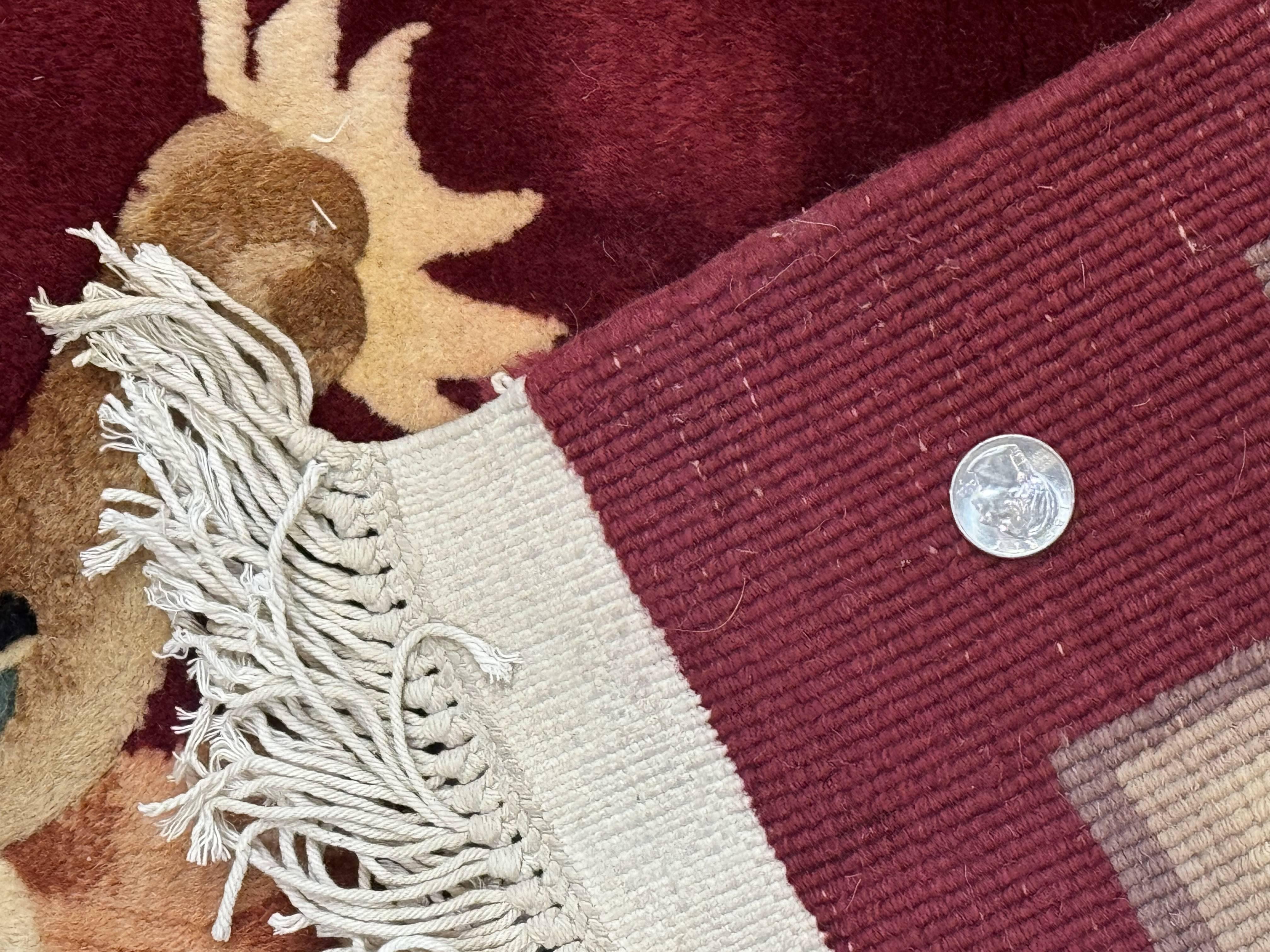 Large Chinese Wool Rug with Dragons 11x18, Palace Size Vintage Handmade Art Deco Carpet, Red and Cream - Jewel Rugs