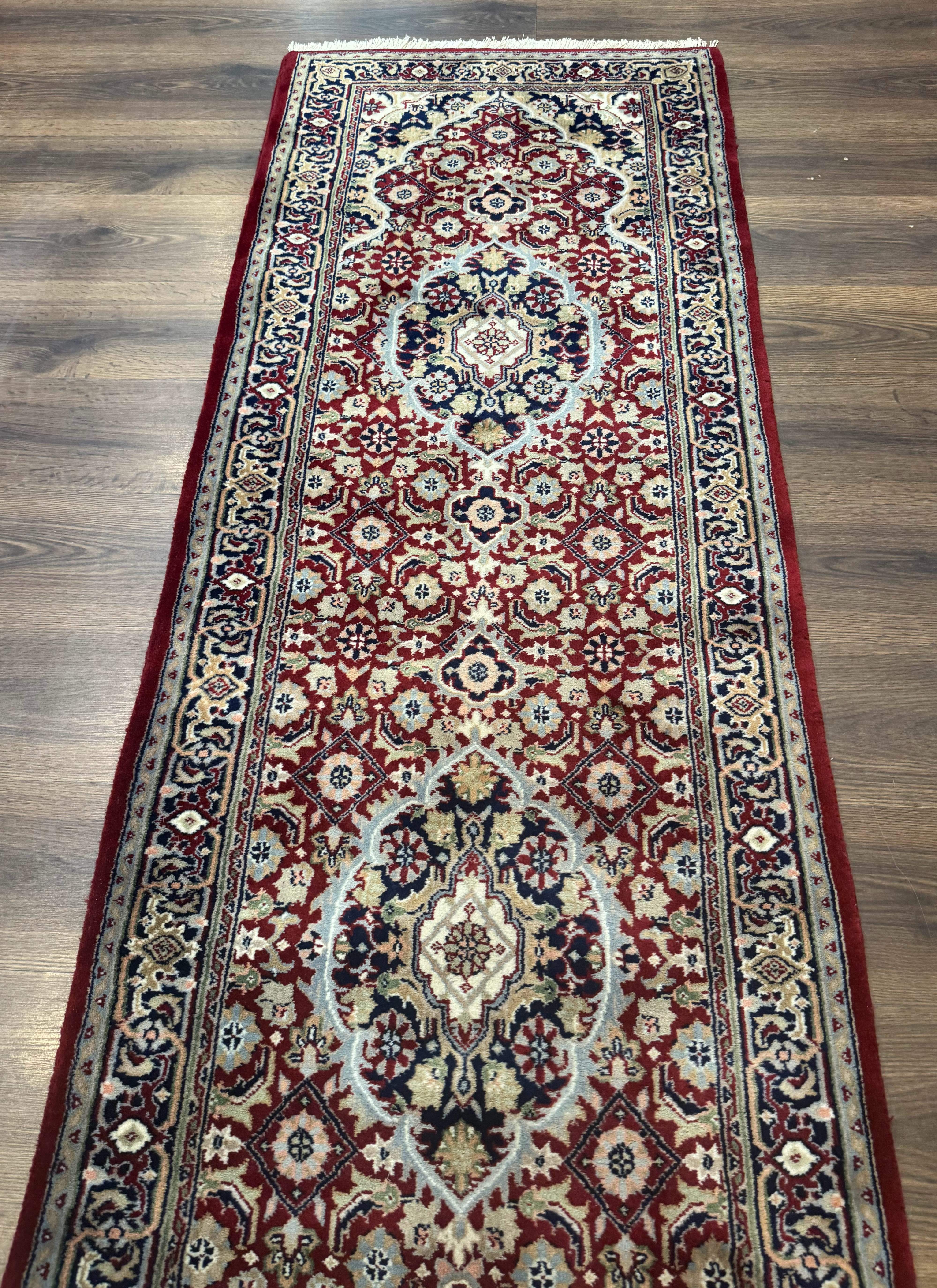 Indo Persian Sarouk Runner Rug 2.6 x 10, Floral Medallions, Traditional, Wool - Jewel Rugs