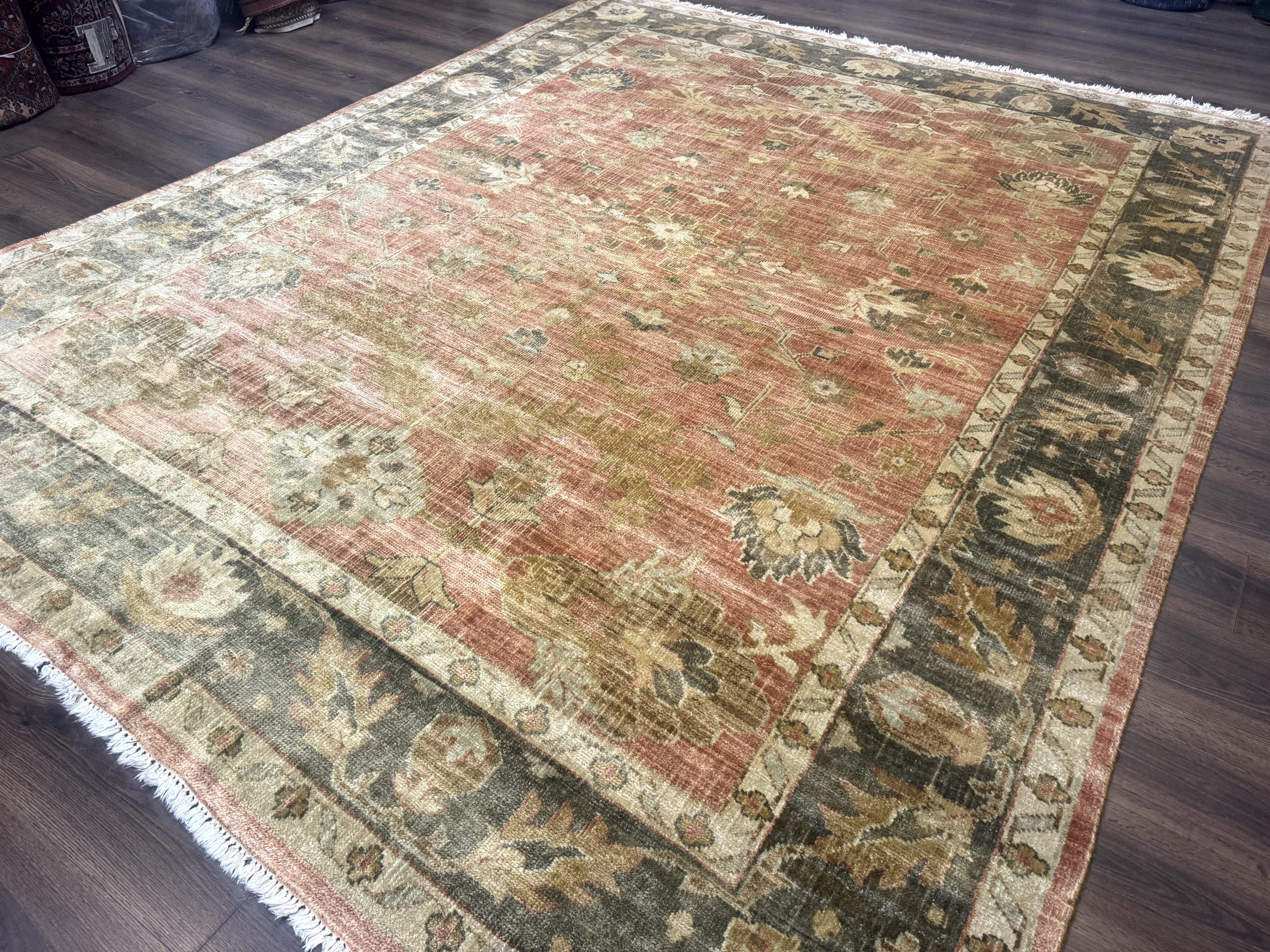 Turkish Oushak Rug 8x10 – Terracotta and Dark Gray, Hand-Knotted Wool Carpet - Jewel Rugs