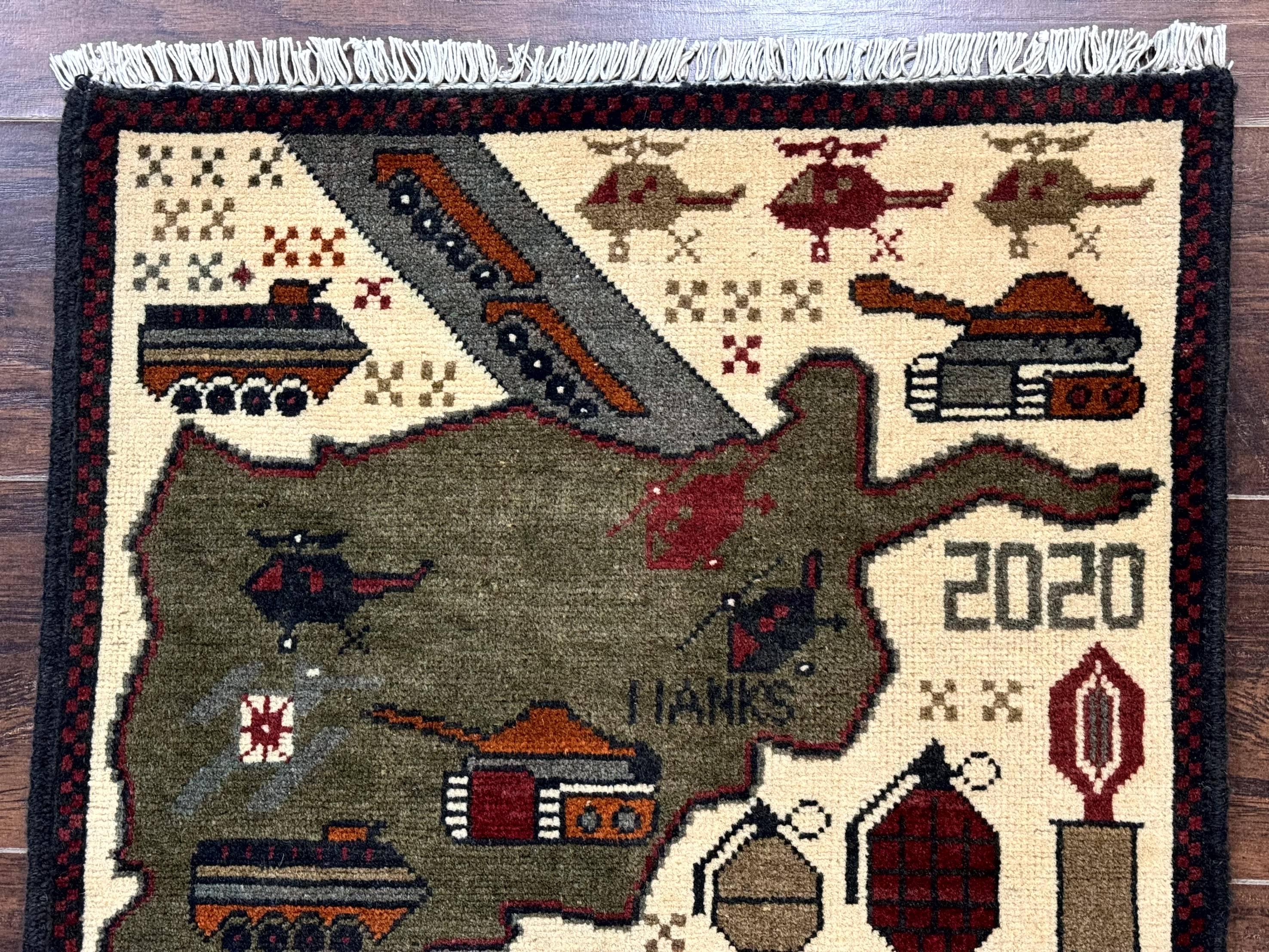 Afghan War Rug, Tanks Helicopters Guns - Jewel Rugs