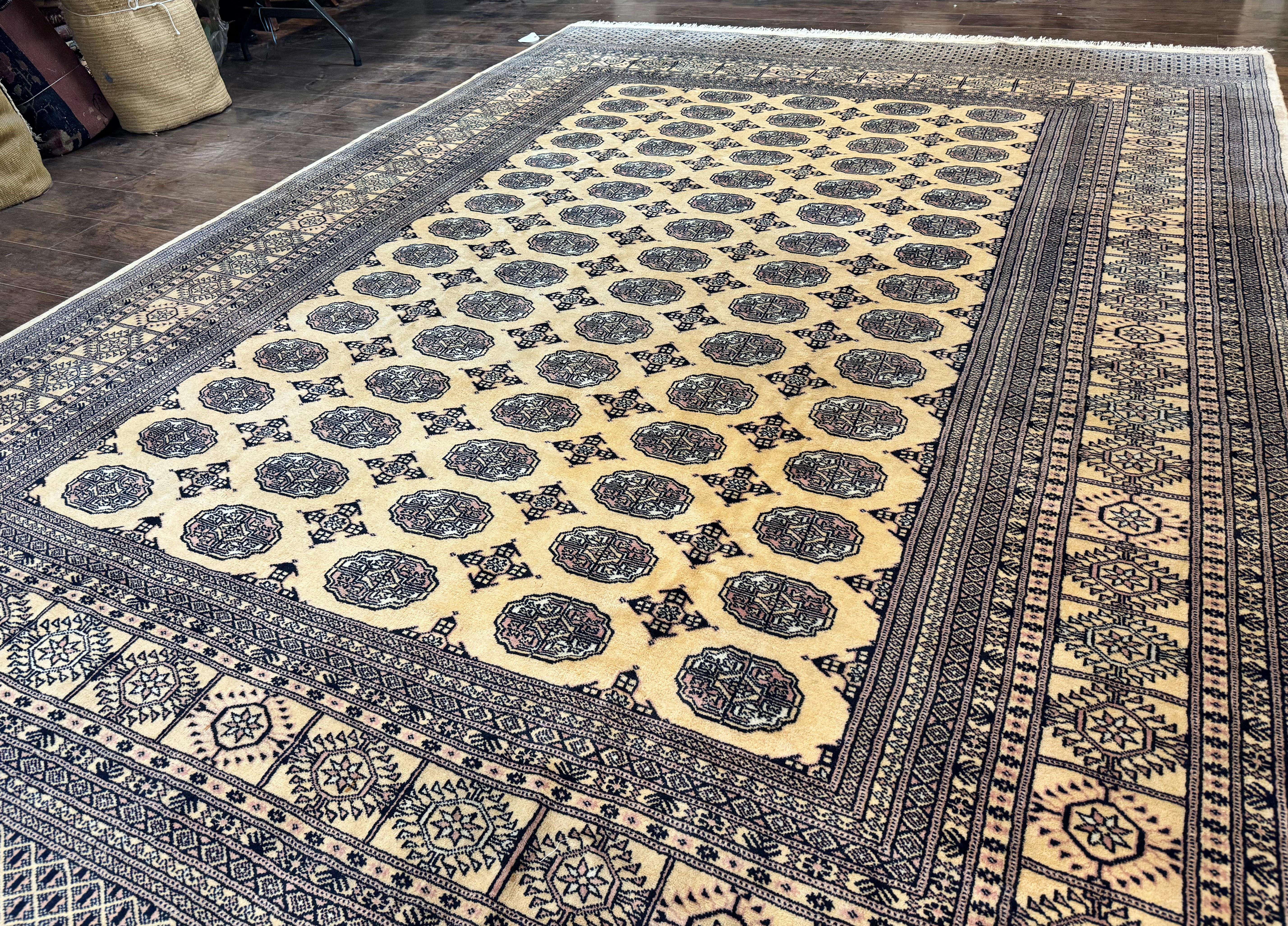 Pakistani Bokhara Turkoman Rug 9x11, Cream, Handmade Wool Vintage Carpet - Jewel Rugs