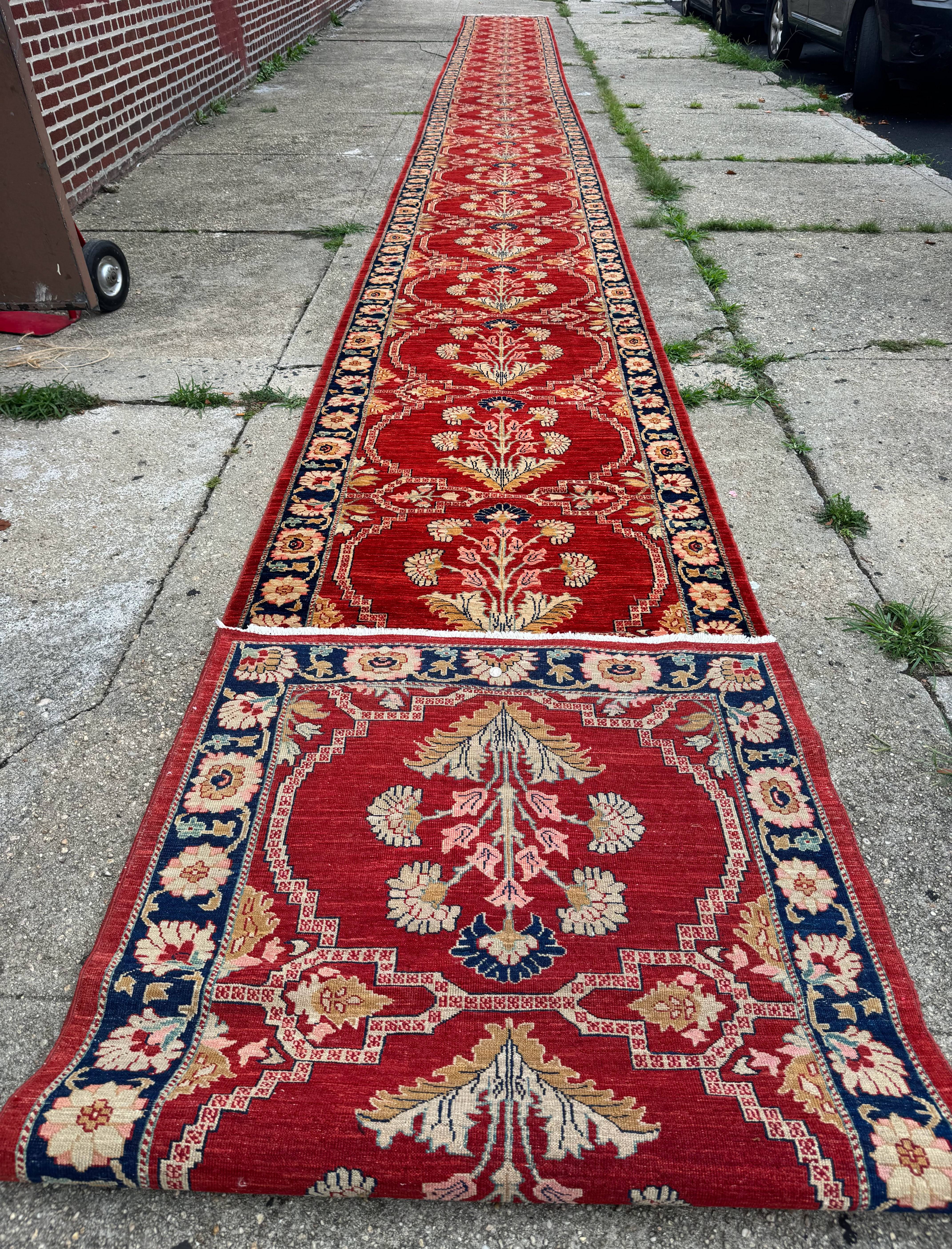 Rare Extra Long Runner Rug 3.9 x 50 ft, Handmade, Wool, Egyptian, Red, Floral, Custom Size - Jewel Rugs
