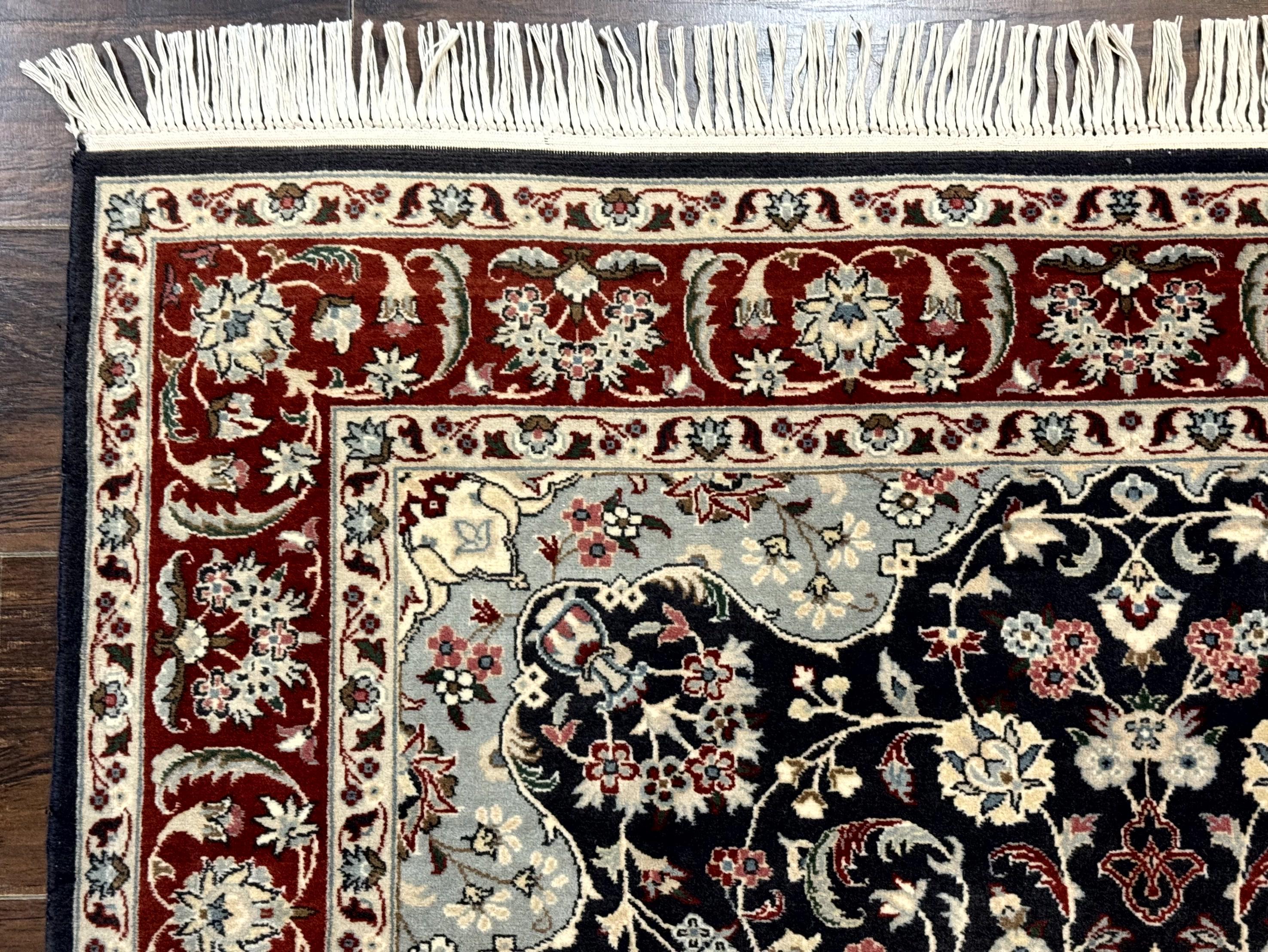 Dark Blue Persian Rug 4x6, Fine 260 KPSI, Traditional Oriental Carpet, Dark Blue and Dark Red, Pak Persian Rug, Floral Medallion, Handmade - Jewel Rugs