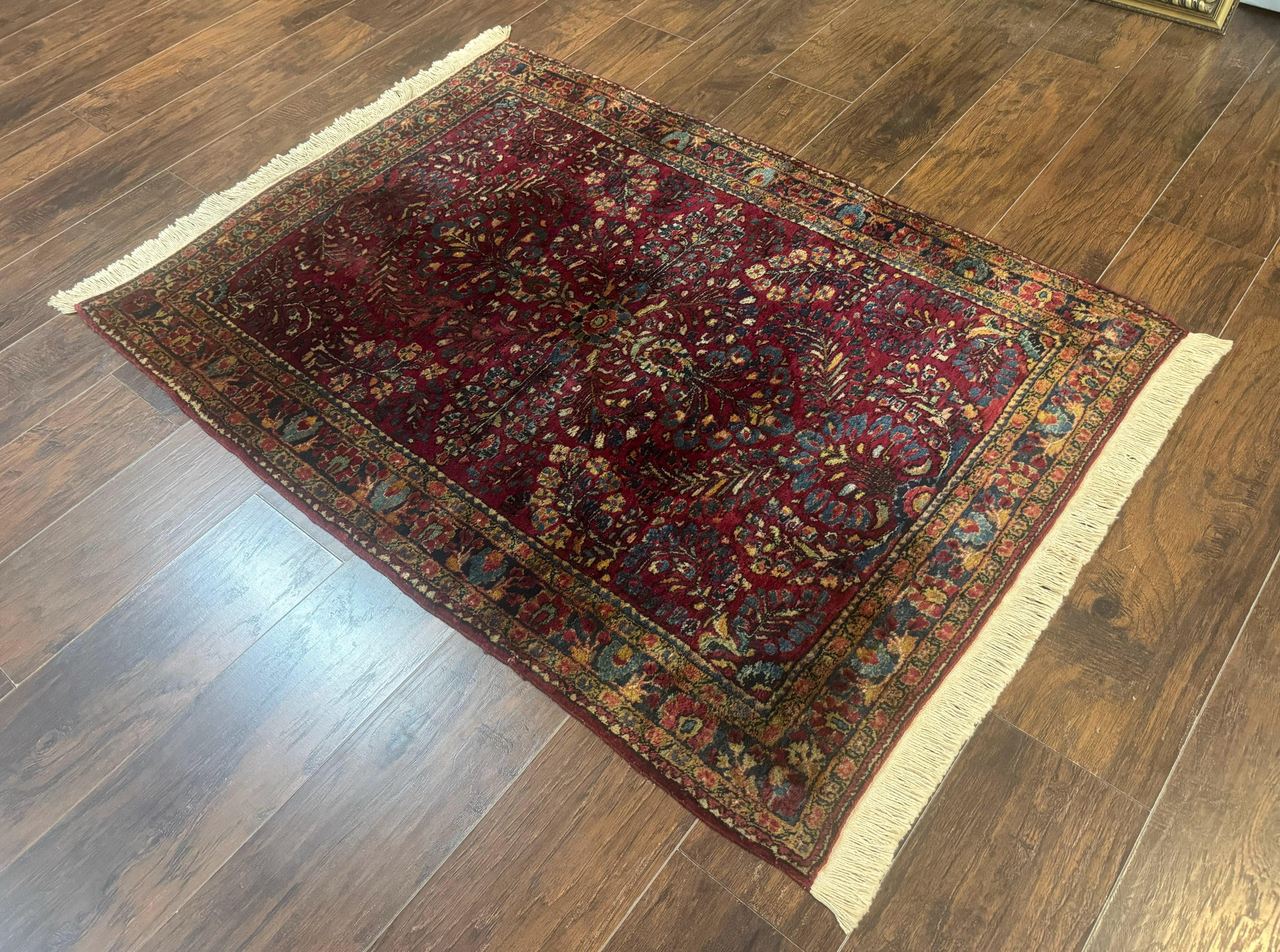 Antique Persian Sarouk Rug 3.6 x 5, Red, 1920s Persian Carpet - Jewel Rugs