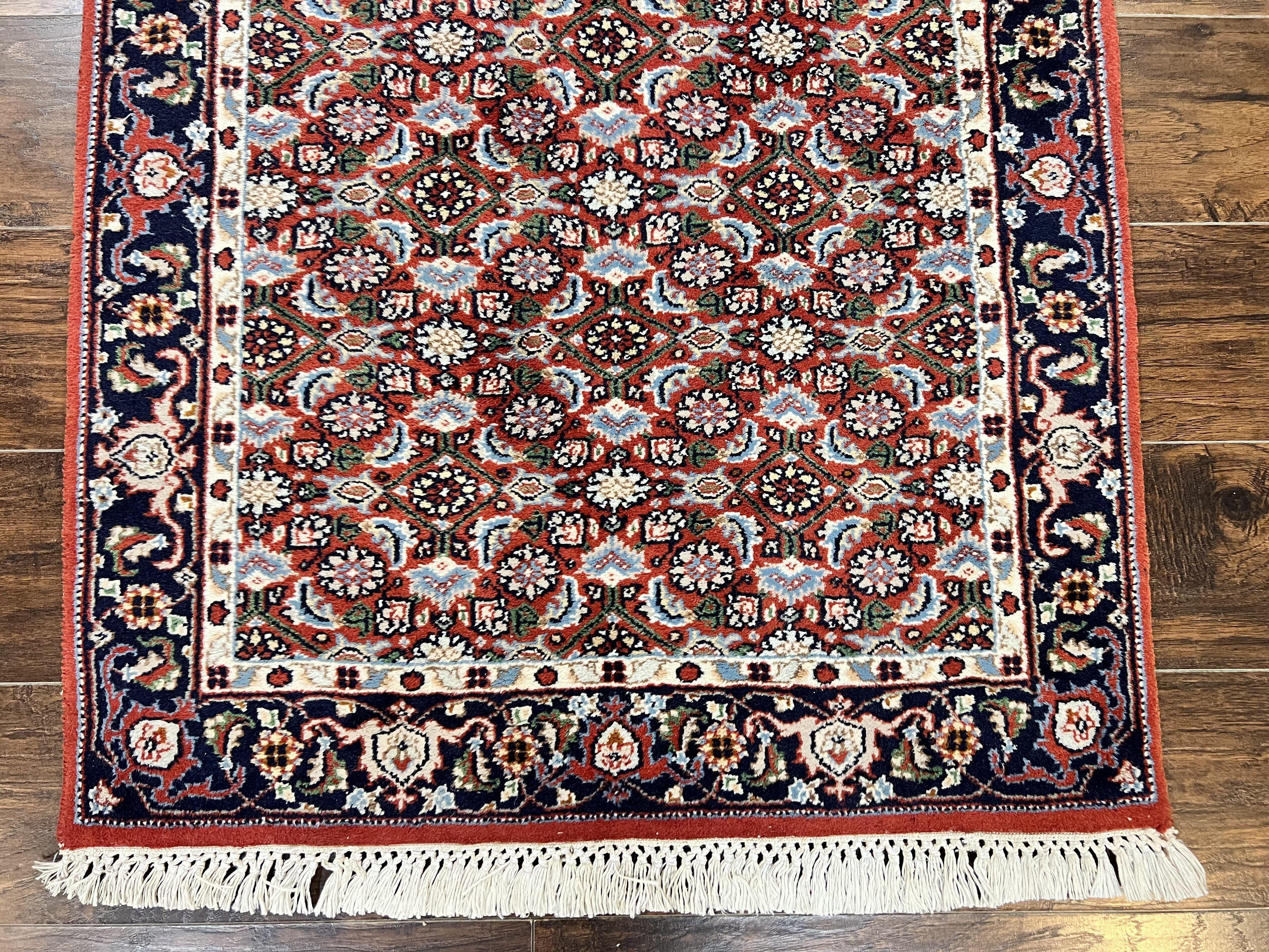 Indo Persian Rug 3x5, Red and Navy Blue, Wool Vintage Handmade Small Carpet 3 x 5 ft, Herati Pattern, Bidjar Rug - Jewel Rugs