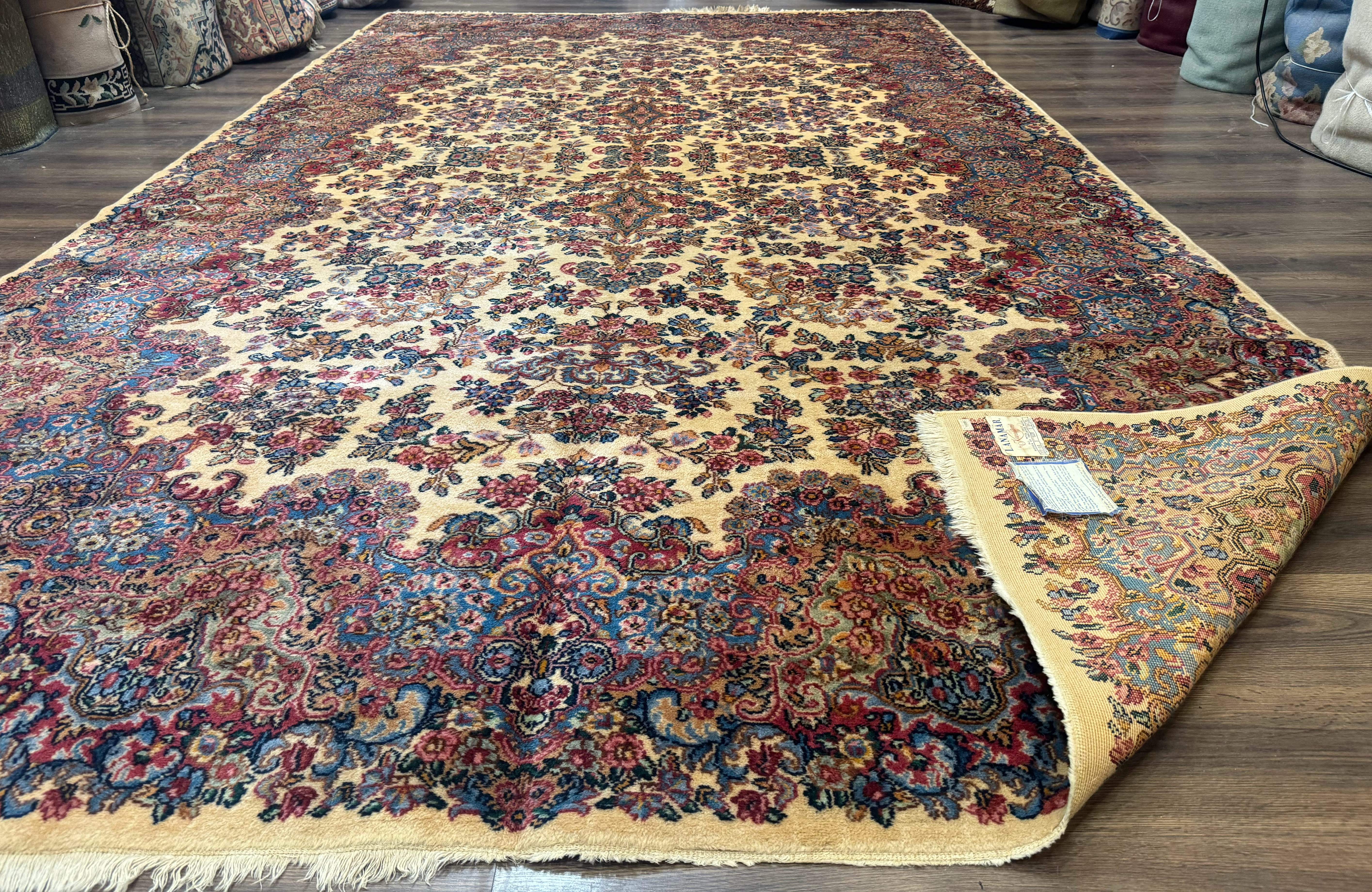 Karastan Kirman Rug 9x15, Large Palace Sized Wool Antique Karastan Lanamar Carpet #5530, Ivory - Jewel Rugs